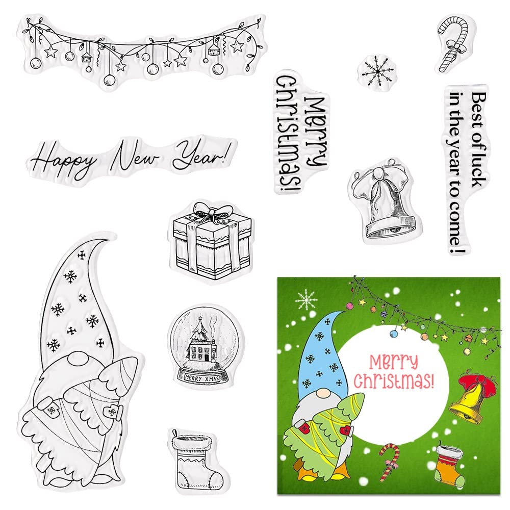 Christmas Tree & Gnome Clear Stamps for Card Making - Xmas Jingle Bell Rubber Stamps, Snowflake Seal for DIY Scrapbooking, Photo Albums & Holiday Decorations - Perfect for Handmade Greeting Cards, Gift Tags & Festive Craft Projects