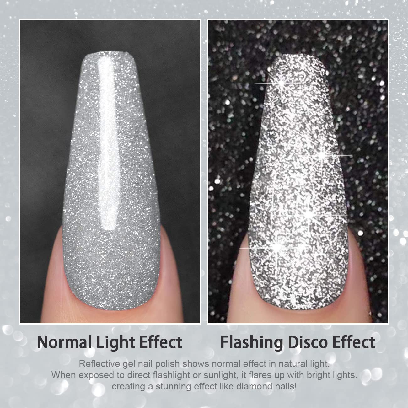 RARJSM Reflective Glitter Gel Polish - Silver Flash Diamond Soak Off UV LED Nail Polish (15ml) for Home Salon & DIY Manicure | Perfect for Parties, Nightlife & Special Occasions