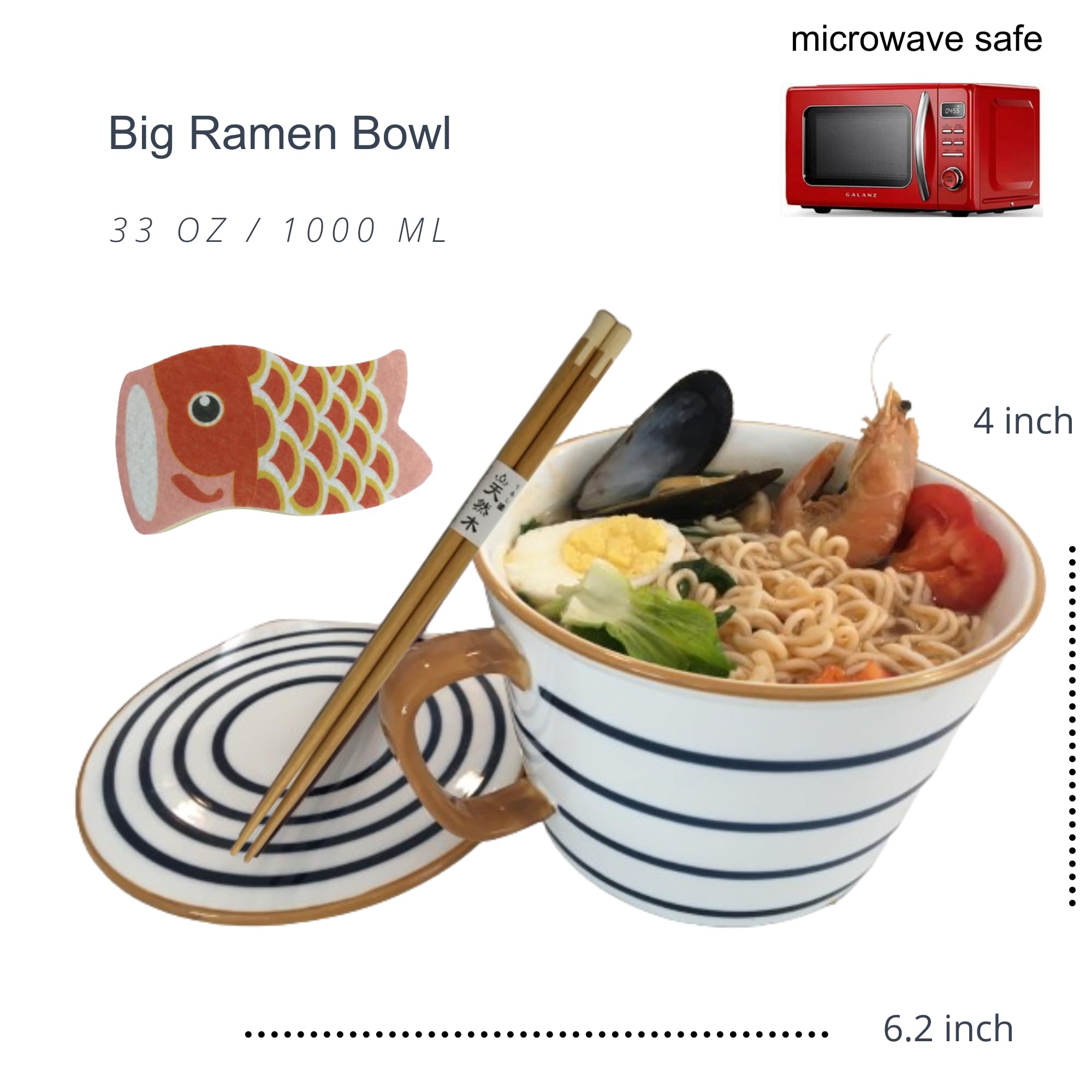 Premium Ceramic Noodle Bowl Set - Microwave Safe Ramen Soup Bowl with Lid & Chopsticks - Large Handled Asian Dinnerware for Ramen, Pho, Udon - Perfect Gift for Noodle Lovers & Home Dining