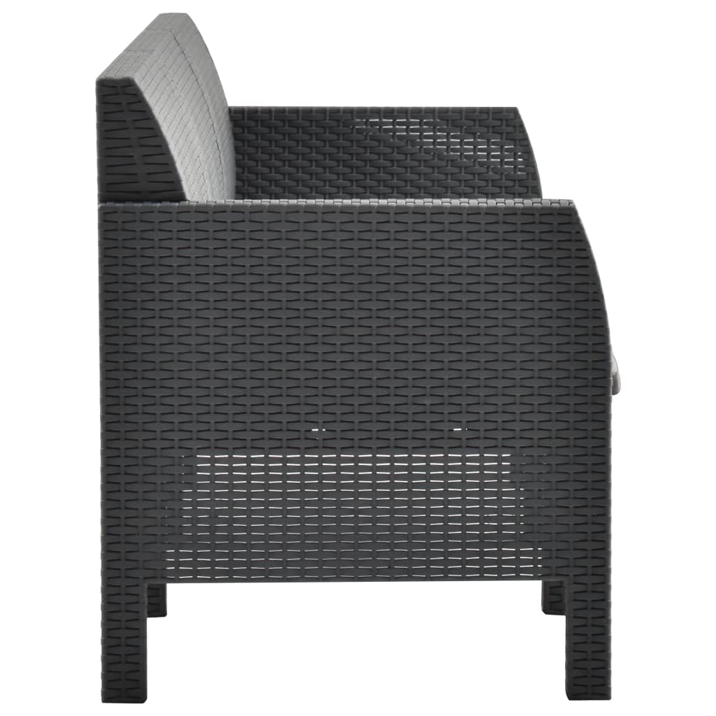 vidaXL 2-Piece Patio Lounge Set - Outdoor Sectional Sofa with Cushions, Retro Style PP Rattan Loveseat in Anthracite - Perfect for Backyard, Garden, and Poolside Relaxation