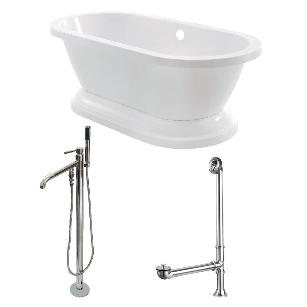 67 Inch Acrylic Double-Ended Freestanding Bathtub with Faucet and Supply Lines - Luxurious Soaking Tub for Master Bathroom or Spa Retreat
