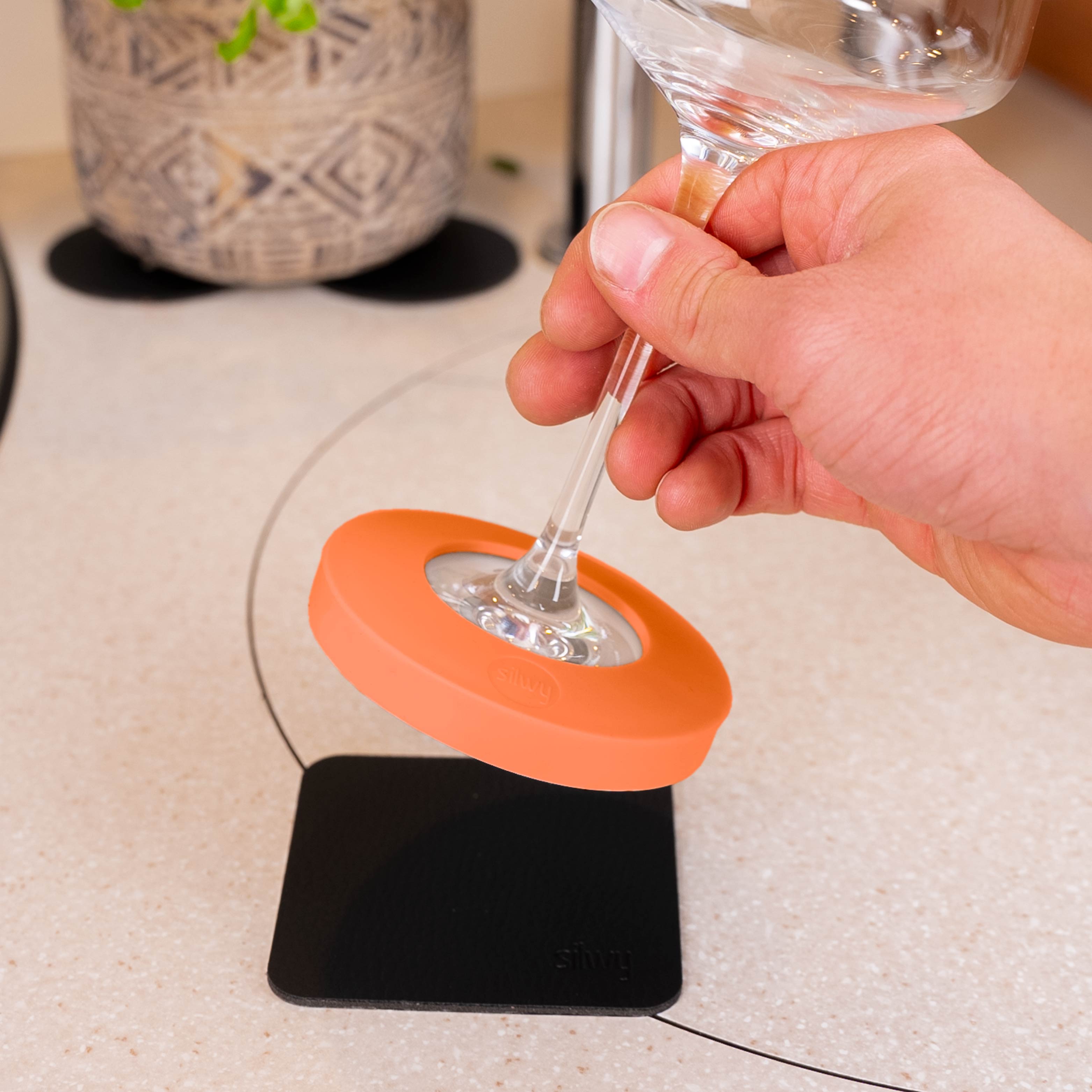 Magnetic Condom for Stem Glasses - Orange with Pad - Perfect for Wine Glasses, Beer Mugs & Bar Accessories at Parties & Home Use