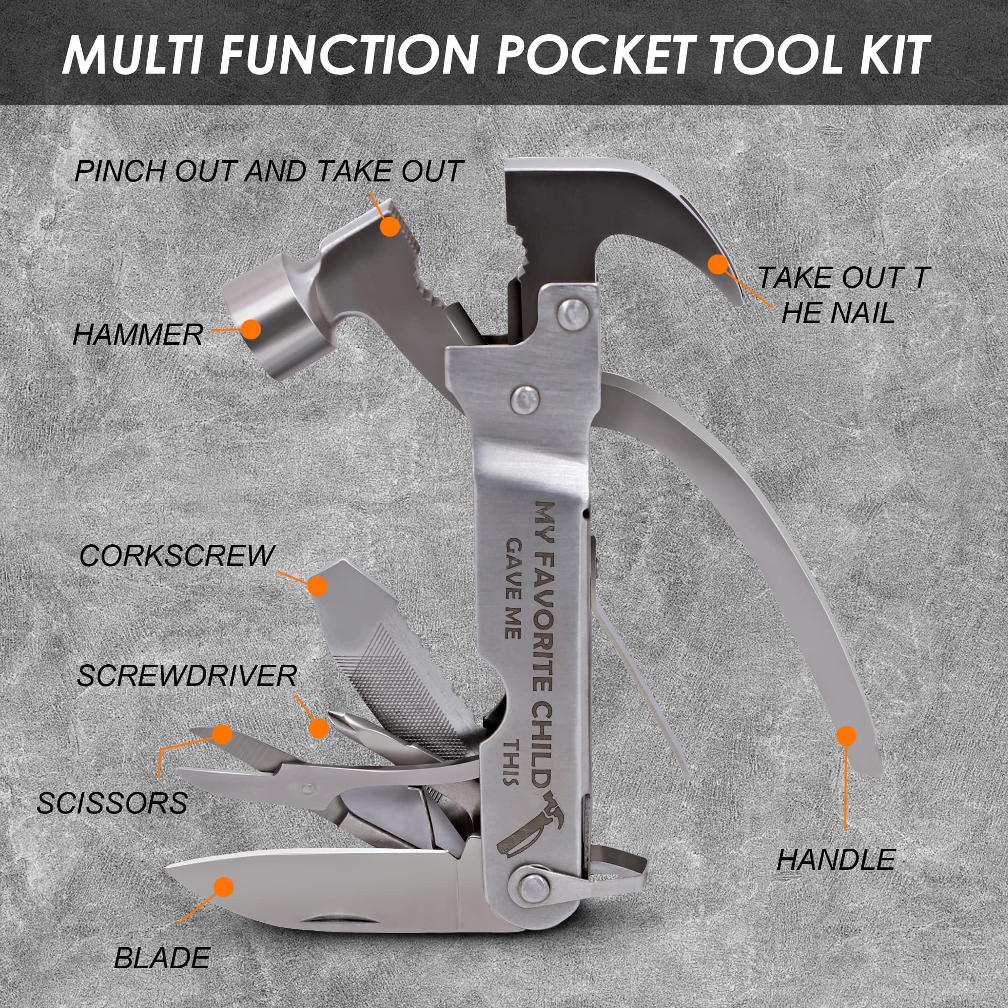 12-in-1 Multitool Hammer - Best Survival Camping Tool for Men | Perfect Father's Day, Birthday & Christmas Gifts from Daughter/Son | Dad, Boyfriend & Husband Gadgets for Outdoor Adventures, Home Repairs & Emergency Preparedness