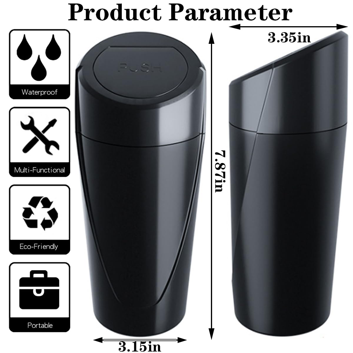 Leakproof Car Trash Can with Lid - Mini Vehicle Garbage Bin for Cup Holder - Black Car Organizer with 20 Trash Bags | Perfect for Road Trips, Commuting & Keeping Your Car Clean