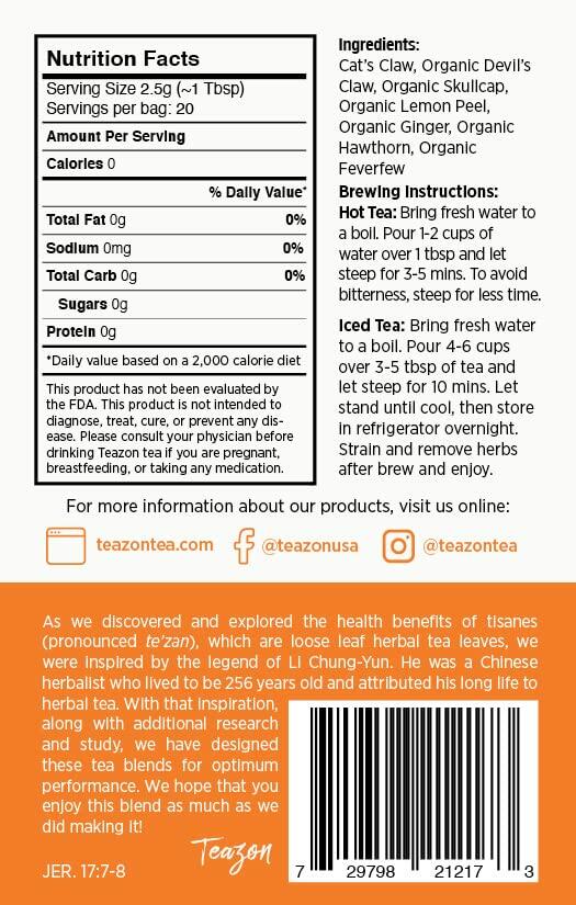 Organic Pain Relief Ginger Lemon Tea for Inflammation - 20 Servings (1.8 oz) Loose Leaf Herbal Tea - Soothing Drink for Headaches, Cramps & Joint Pain