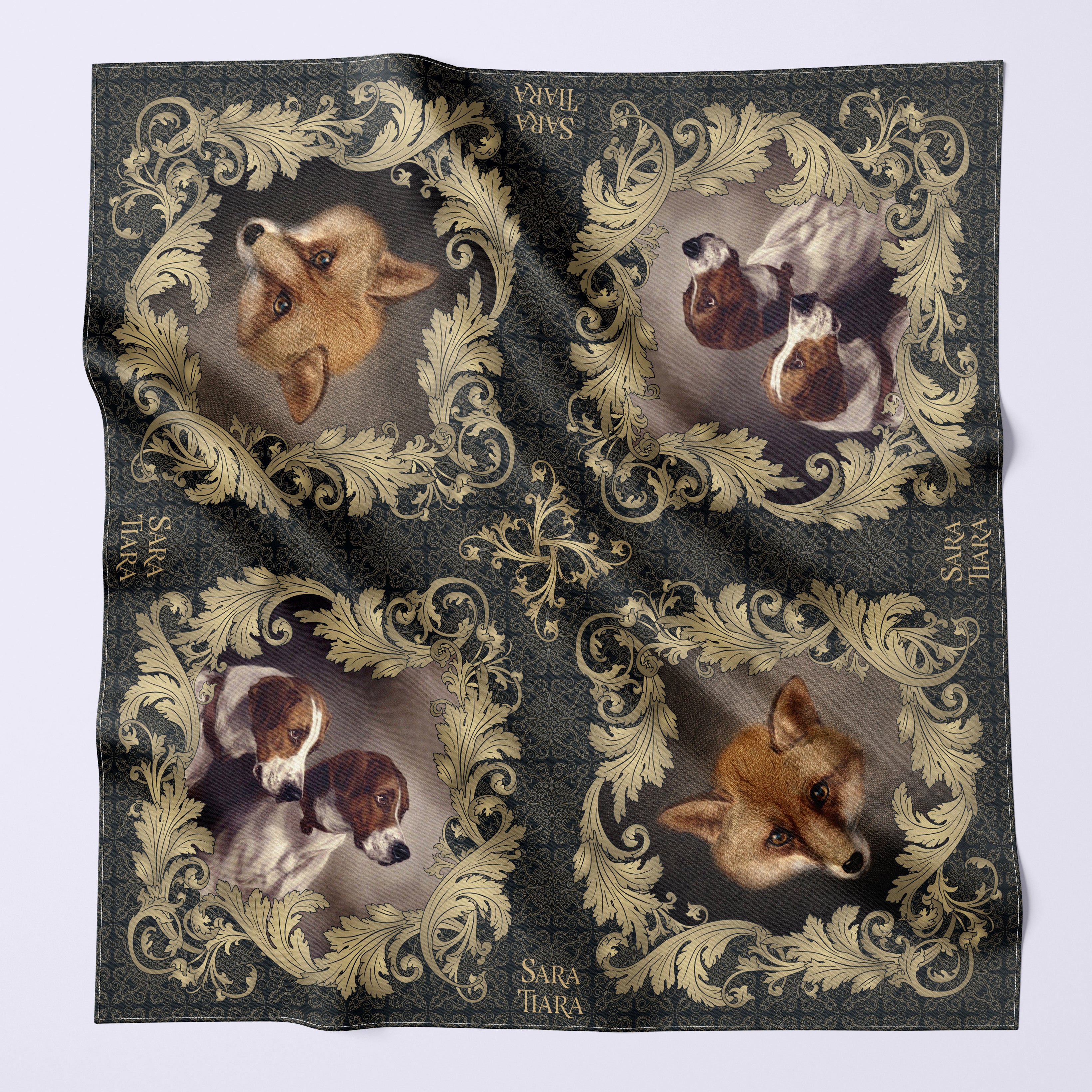 Stylish Large Square Scarf - Double Sided Fox and Hounds Print Fashion Accessory - Perfect for Winter Outfits, Office Wear & Gift Giving