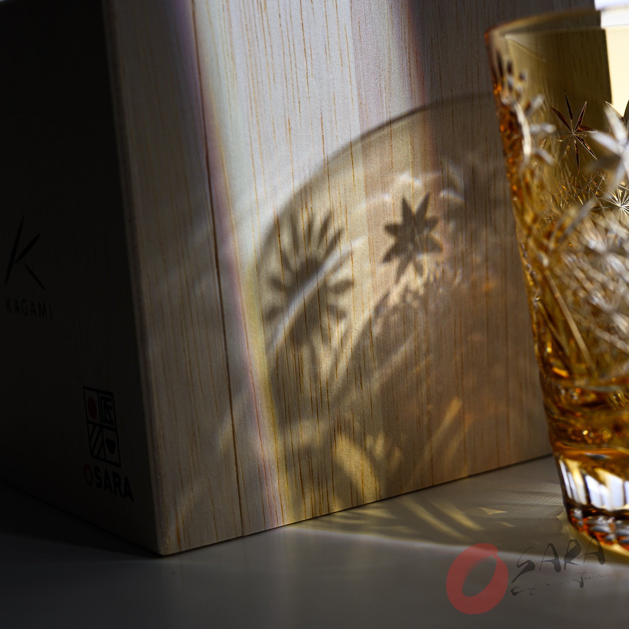 KAGAMI x OSARA Collaboration Crystal Rock Glass - Sunflower Design, Premium Whiskey Tumbler for Bourbon, Scotch & Cocktails - Elegant Barware for Home & Gifts