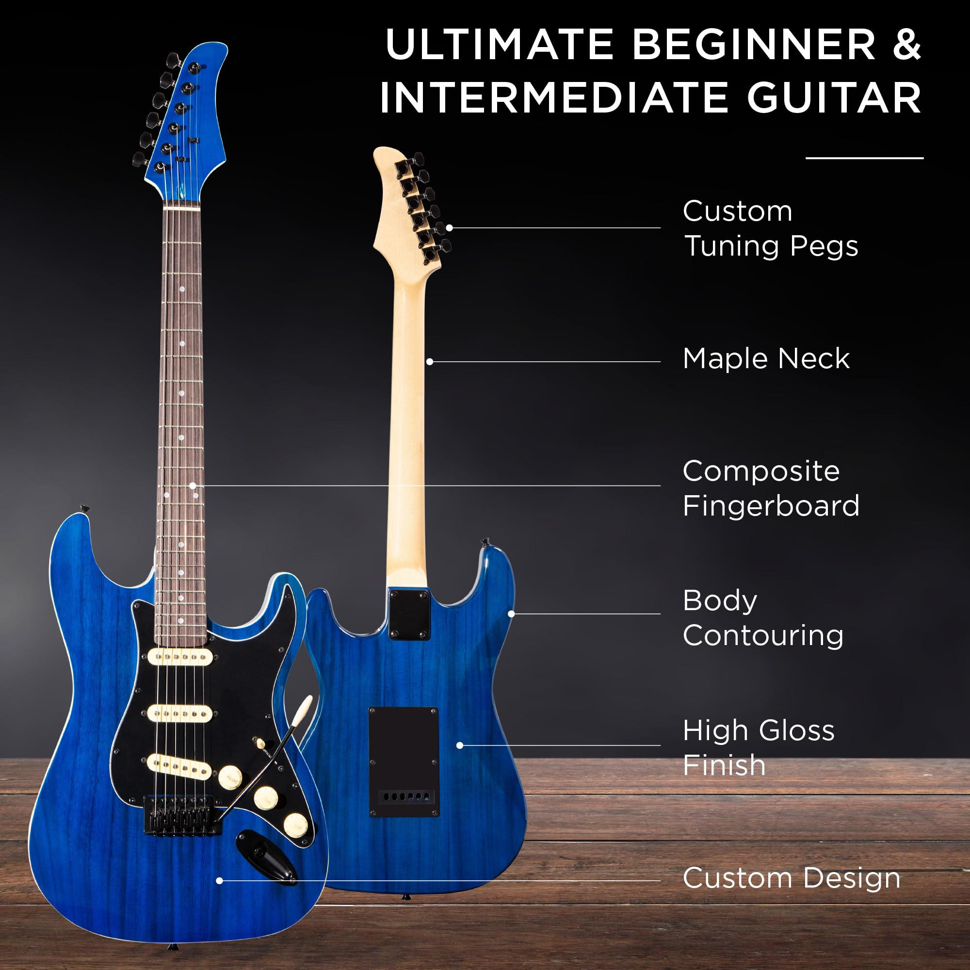 Best Choice Products 39-inch Full Size Beginner Electric Guitar Starter Kit with Case, Strap, 10W Amp, Strings, Pick & Tremolo Bar - Midnight Blue | Perfect for Beginners, Home Practice & Live Performances