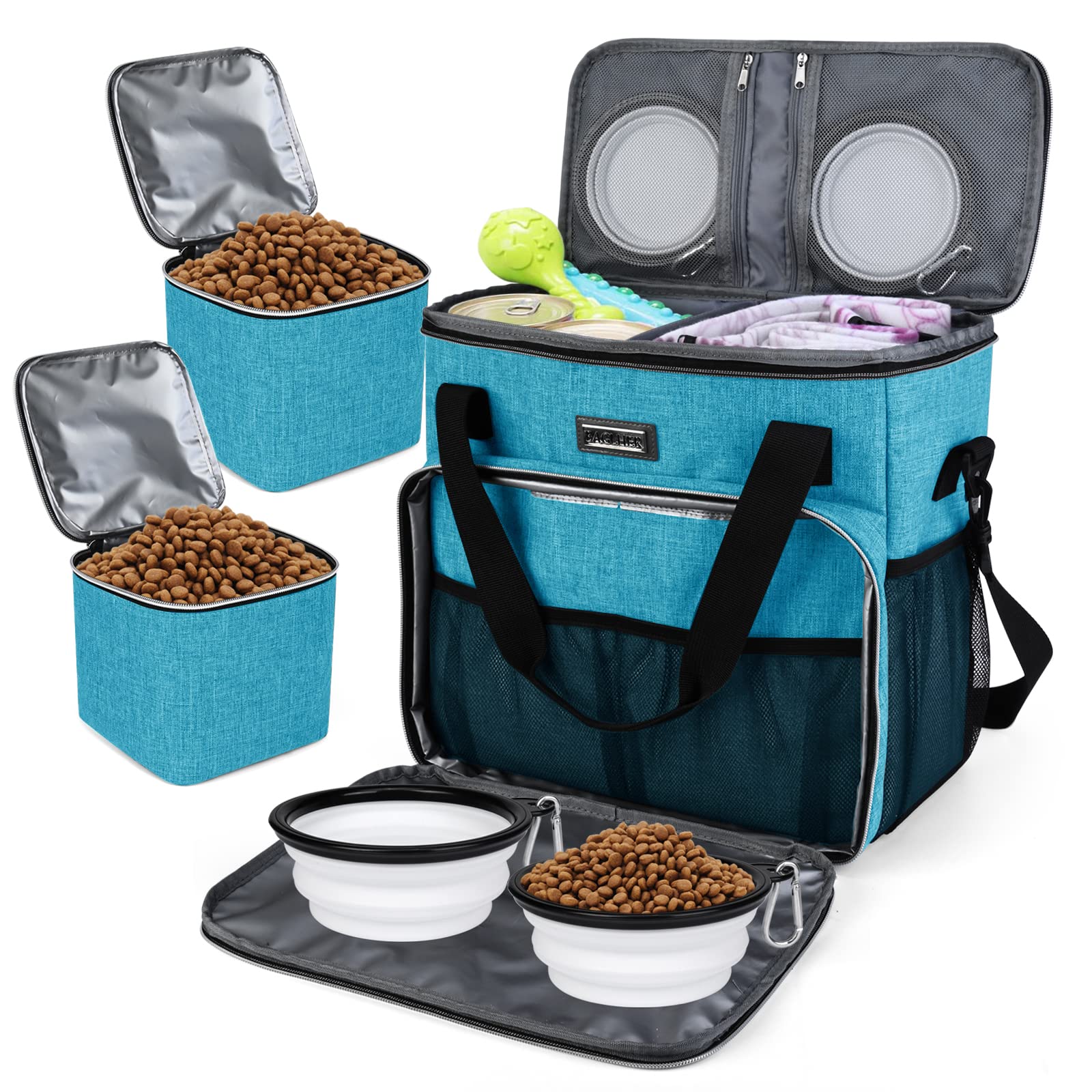 BAGLHER Pet Travel Bag with Bowls & Containers - Sky Blue for Dog Trips