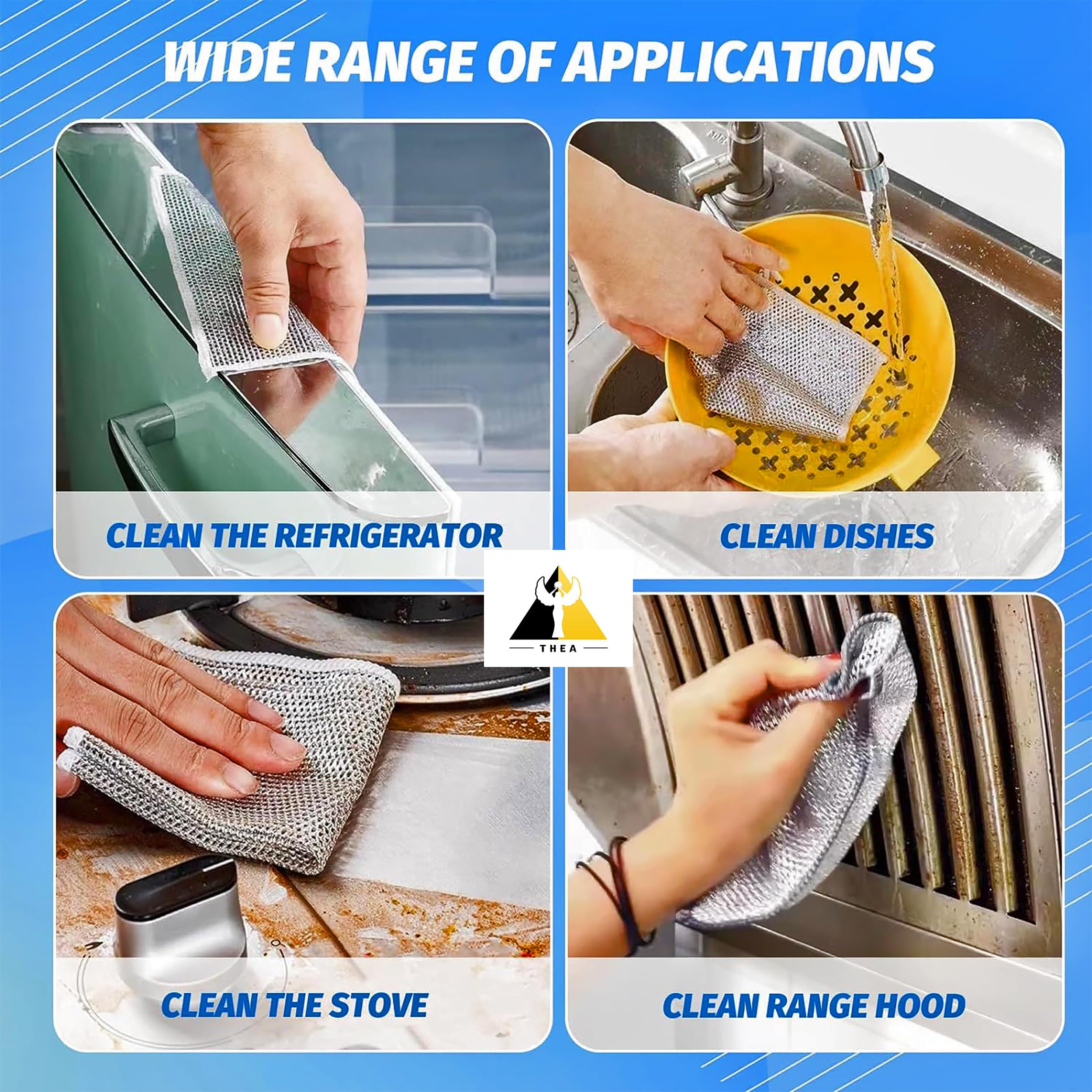 6 Pack Non-Scratch Double Layer Wire Dishcloths - Reusable Kitchen Cleaning Rags for Wet & Dry Use, Easy Rinse Dishwashing Cloths for Sinks, Countertops & Cookware (Multipurpose, Durable) - Perfect for Daily Dishwashing, Stain Removal & Household Cleaning