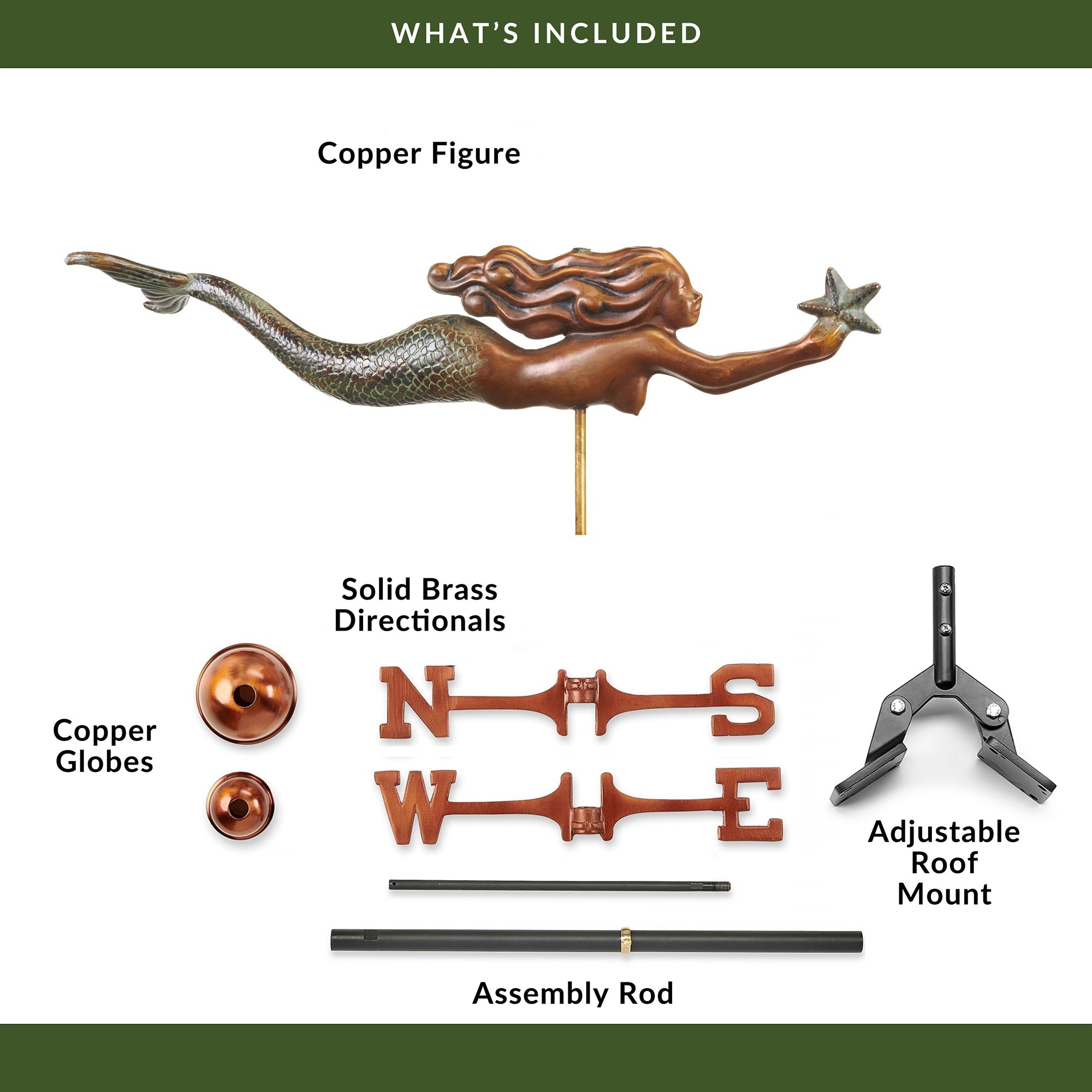 Beautiful Mermaid with Starfish Weathervane - Decorative Outdoor Garden Ornament for Yard, Patio, and Coastal Home Decor