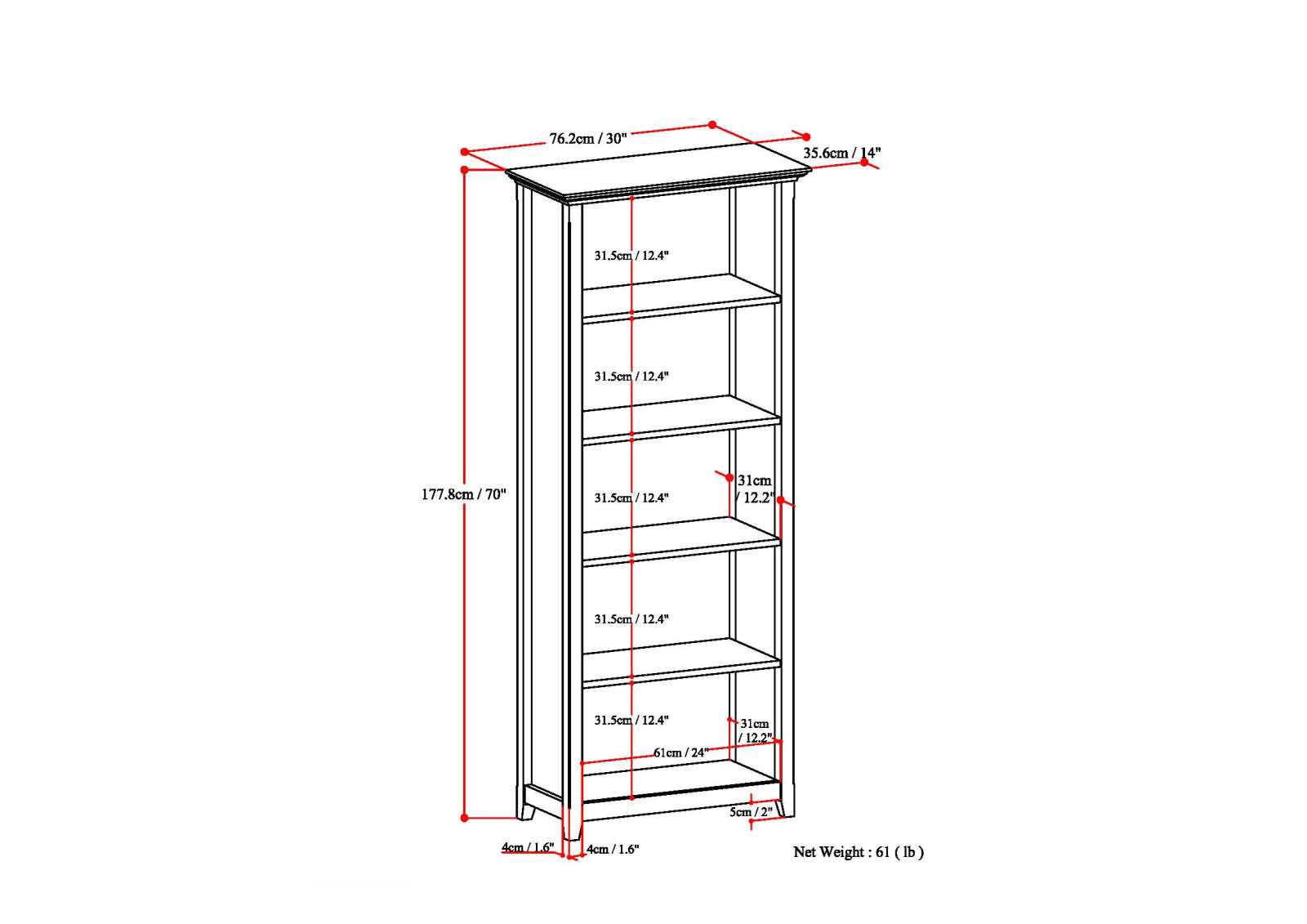SIMPLIHOME Amherst 30 Inch Solid Wood 5-Shelf Bookcase - Black Transitional Style for Living Room, Study, Office | Bookshelf for Home Decor & Storage