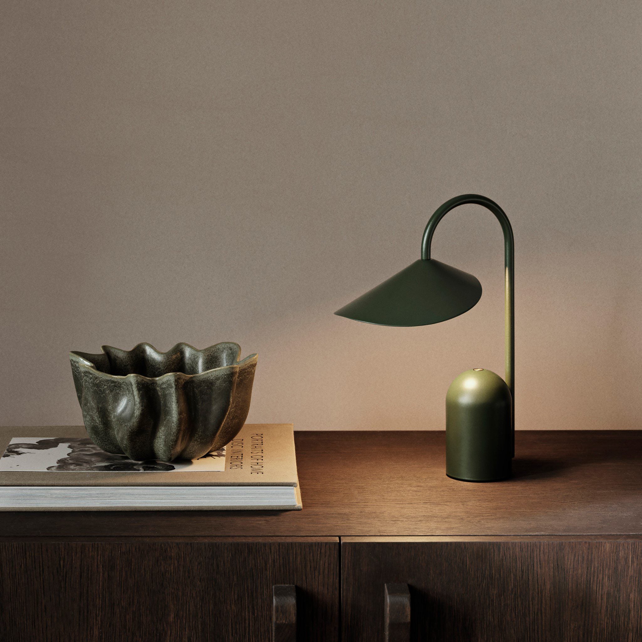 FERM LIVING Arum Portable LED Table Lamp - Grass Green, Rechargeable Battery Operated for Bedroom, Living Room, and Outdoor Use