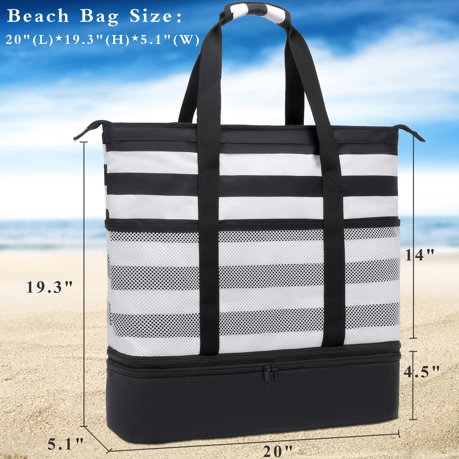 DSIUE Waterproof Beach Bag with Cooler - Large Sandproof Tote for Women - Perfect for Pool, Gym, Travel & Summer Outings