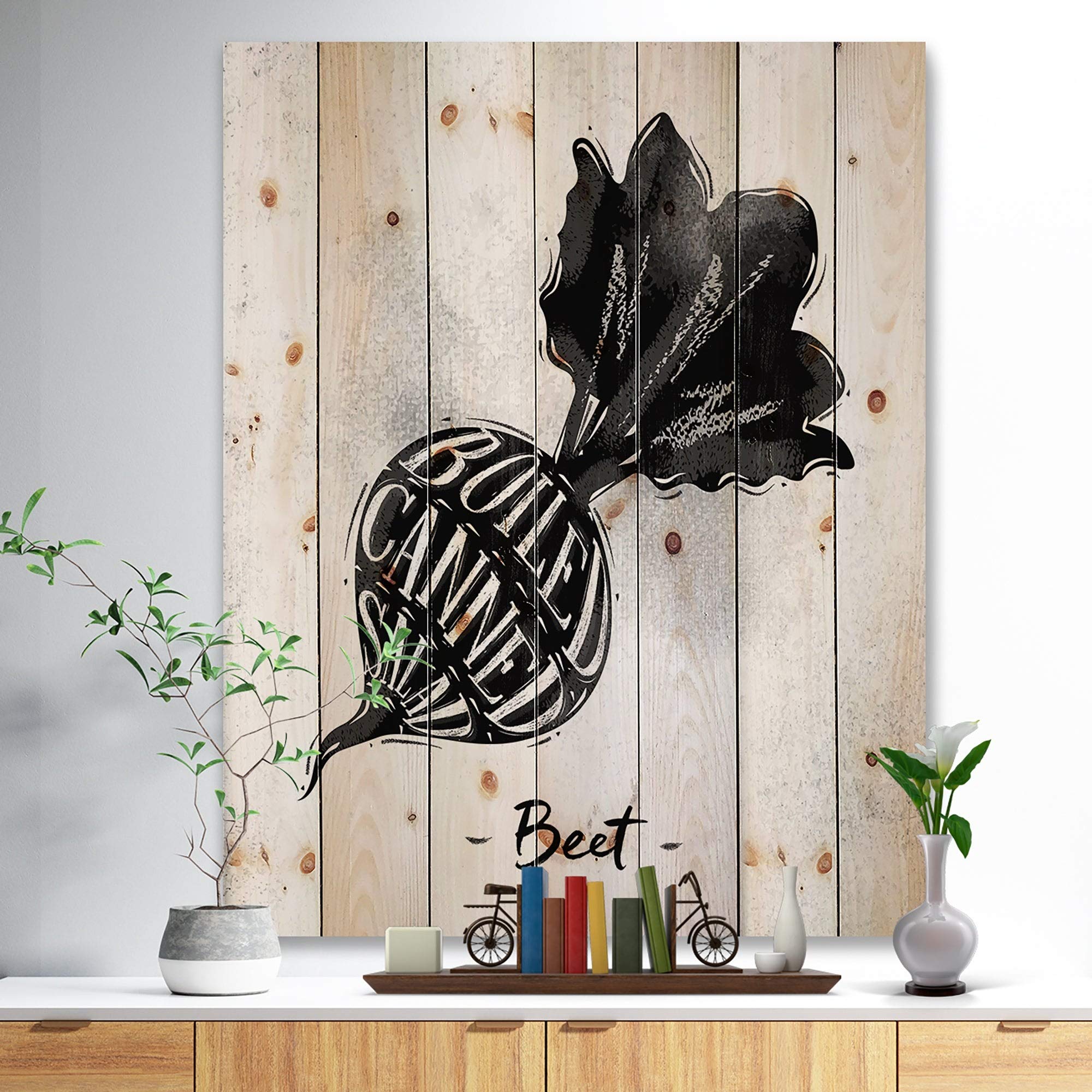 Designart 'Beet Cutting Scheme' Farmhouse Food Print on Natural Pine Wood - White 30x40 Inch Rustic Kitchen Wall Art Decor for Dining Room & Country Home Decor
