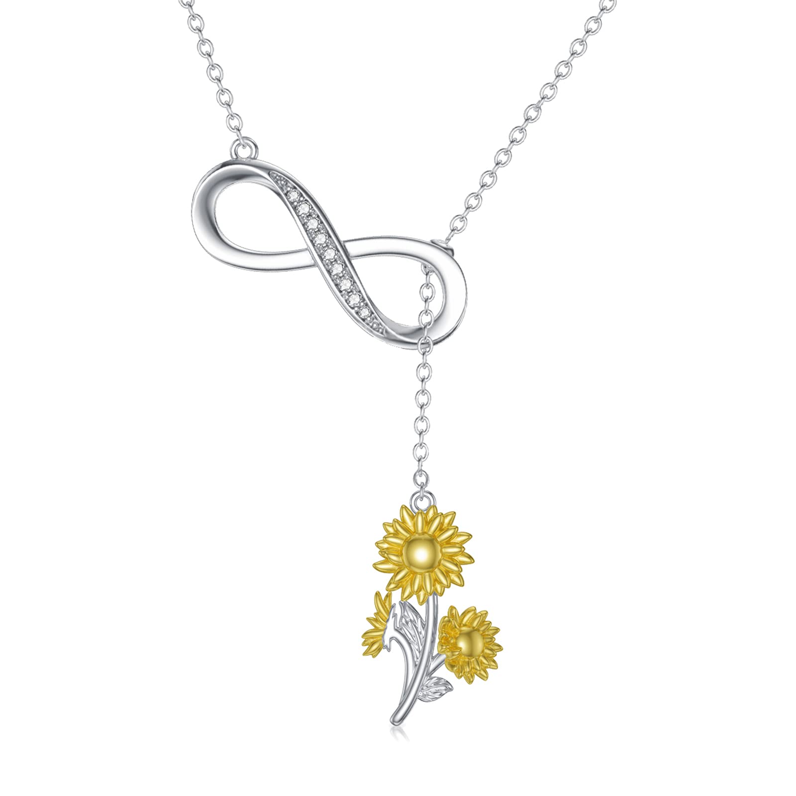 OCJ Birth Flower Necklace - 925 Sterling Silver Infinity Y-Necklace for Women | Personalized Birth Month Jewelry | Perfect Birthday, Graduation & Mother's Day Gift for Mom, Wife, Girlfriend & Best Friend | Elegant Everyday Wear & Special Occasion Jewelry