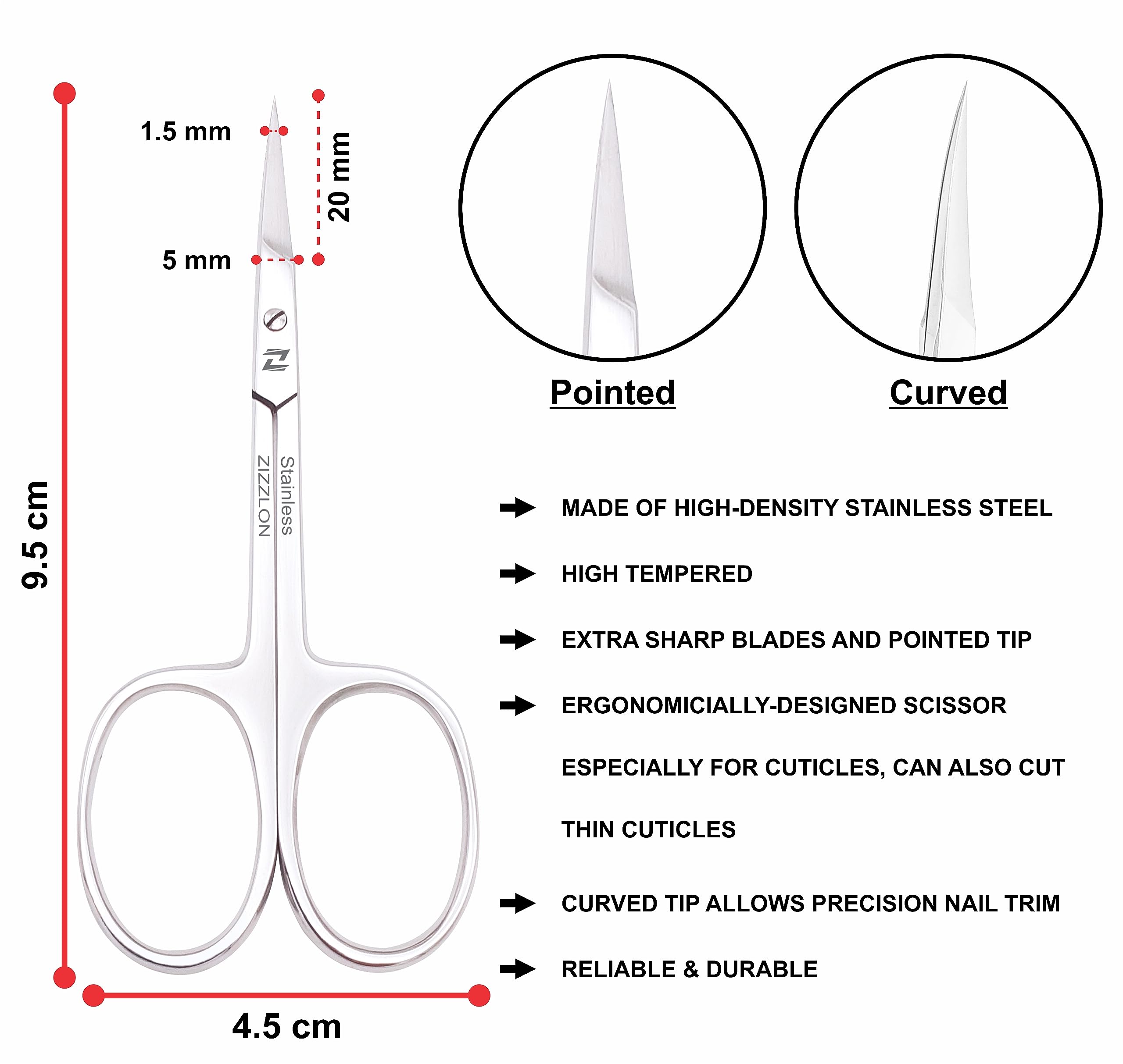 Professional Stainless Steel Cuticle & Eyebrow Scissors - Ultra Fine Curved Tips for Beard, Nose Hair, Eyelash, Mustache & Dry Skin Grooming | Perfect for Manicures, Salon Use & Home Grooming Kits