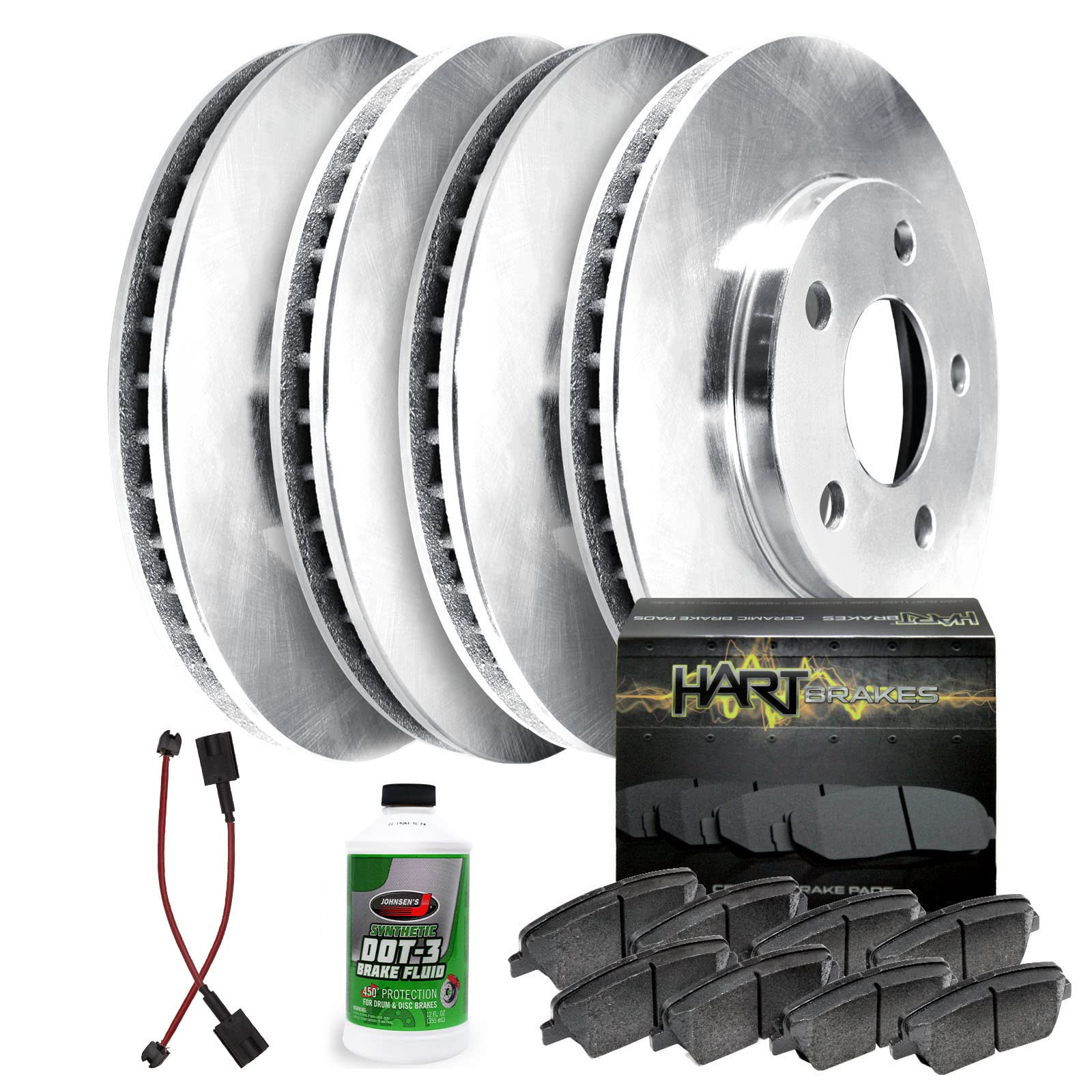 Hart Brakes Front & Rear Brake Pads and Rotors Kit - Semi-Metallic with Sensor Wire (RBBC.74003.62) | High-Performance Braking for Cars, SUVs & Trucks | Perfect for Daily Commuting & Highway Driving