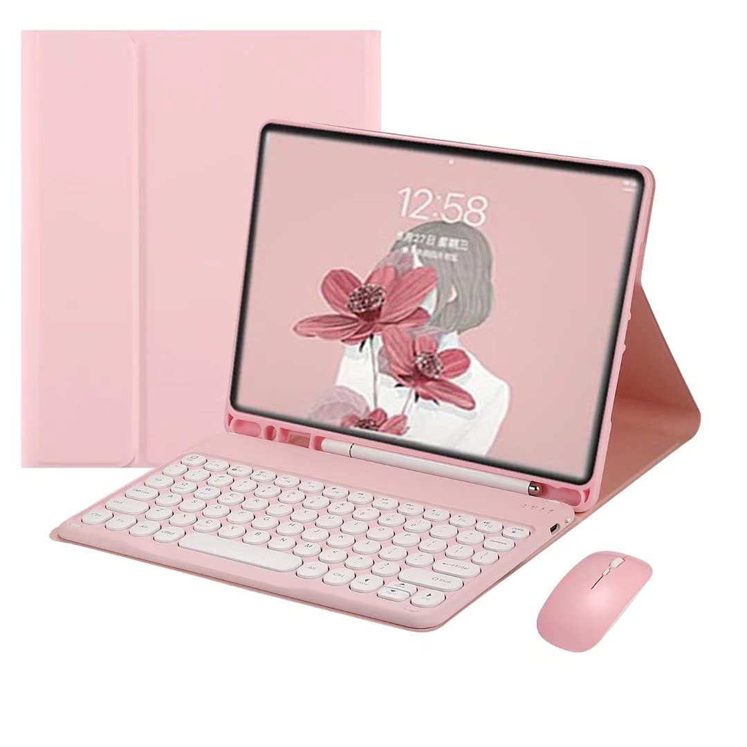 Bluetooth Keyboard Case for iPad Mini 5/4 with Mouse & Pencil Holder - Slim Protective Cover with Backlit Keys, Wireless Connectivity - Perfect for Work, Study & Travel (Pink)