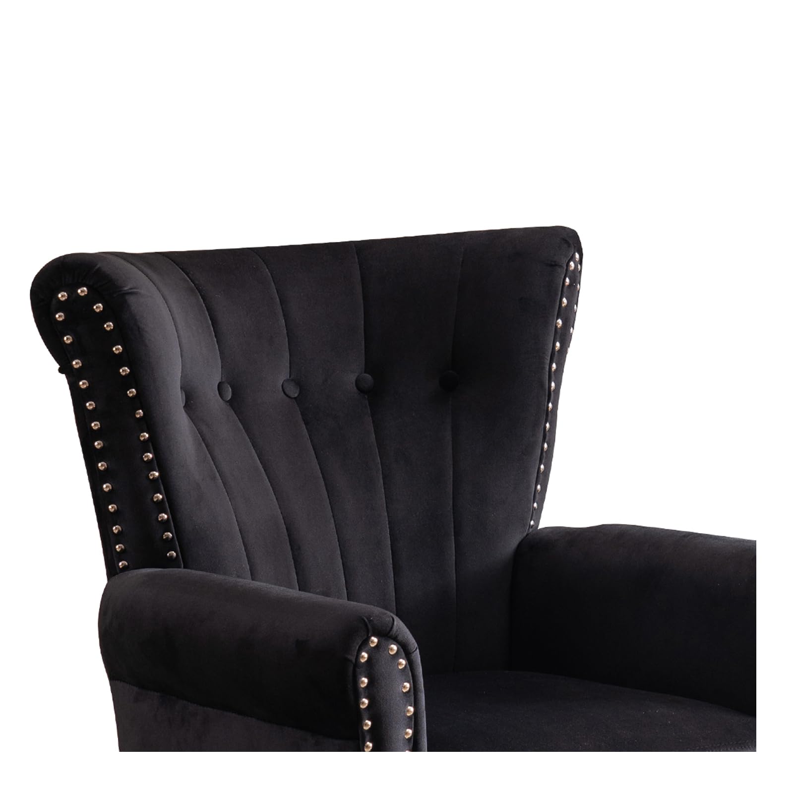 Velvet Single Accent Chair - Upholstered Tufted Wingback Chair with Nailhead Trim for Bedroom, Living Room, Office - Elegant Black Velvet Lounge Chair for Home Decor & Relaxation