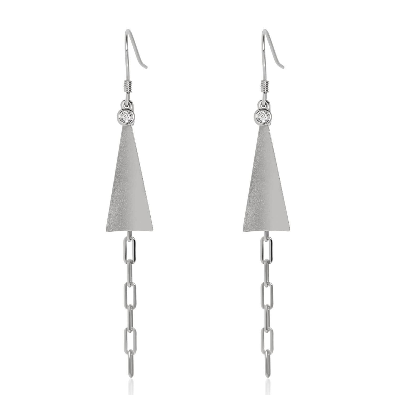 Meissa 925 Sterling Silver Dangle Drop Earrings - Edgy Triangle Geometric Chain Link Handmade Jewelry for Women | Perfect for Parties, Date Nights & Special Occasions