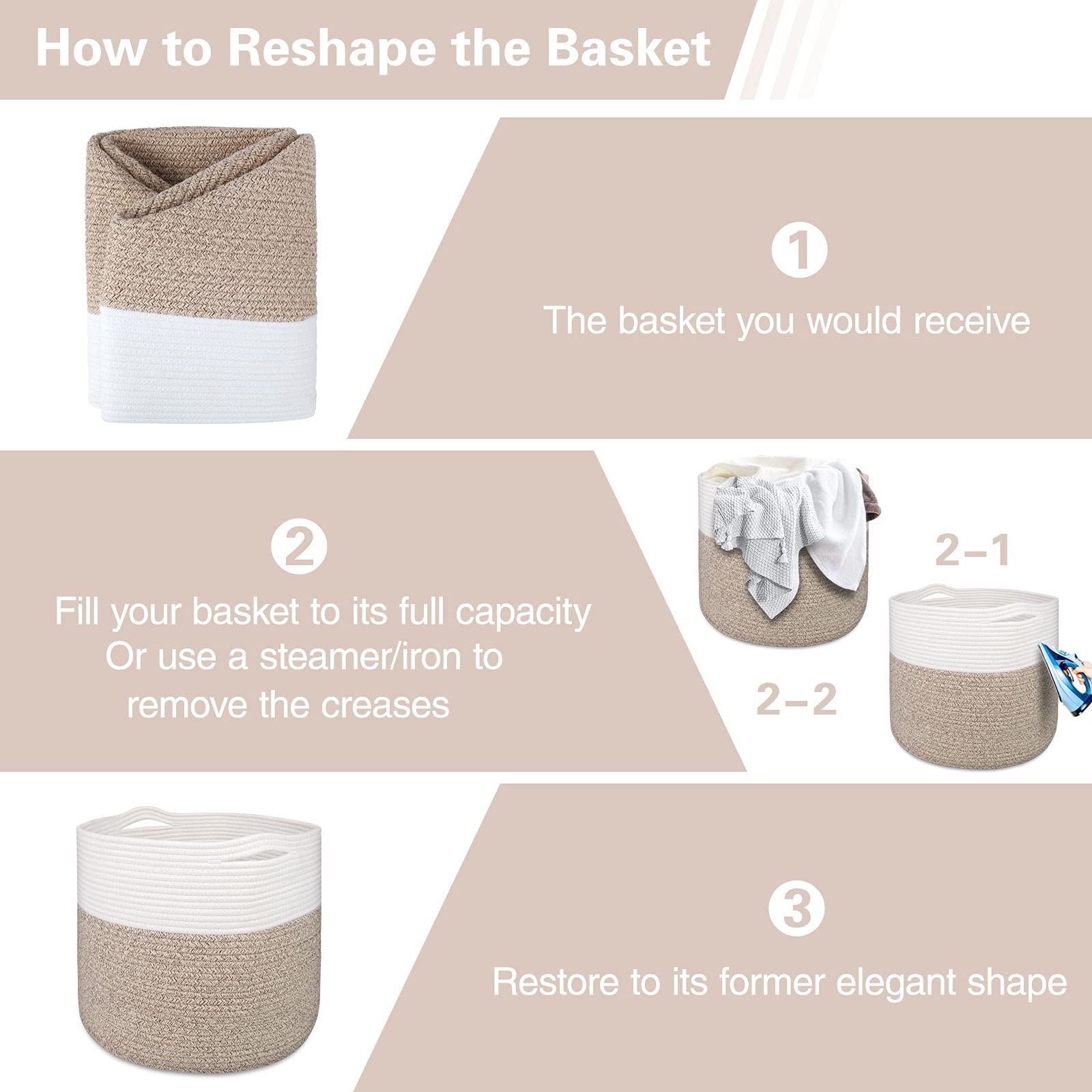 MicroIdeas 2-Pack Large Woven Storage Baskets 15.8x13.8 Inch - Cotton Rope Round Wicker Bins for Blankets, Toys, Laundry & Home Decor | Perfect for Nursery, Living Room & Bedroom Organization (White & Brown)