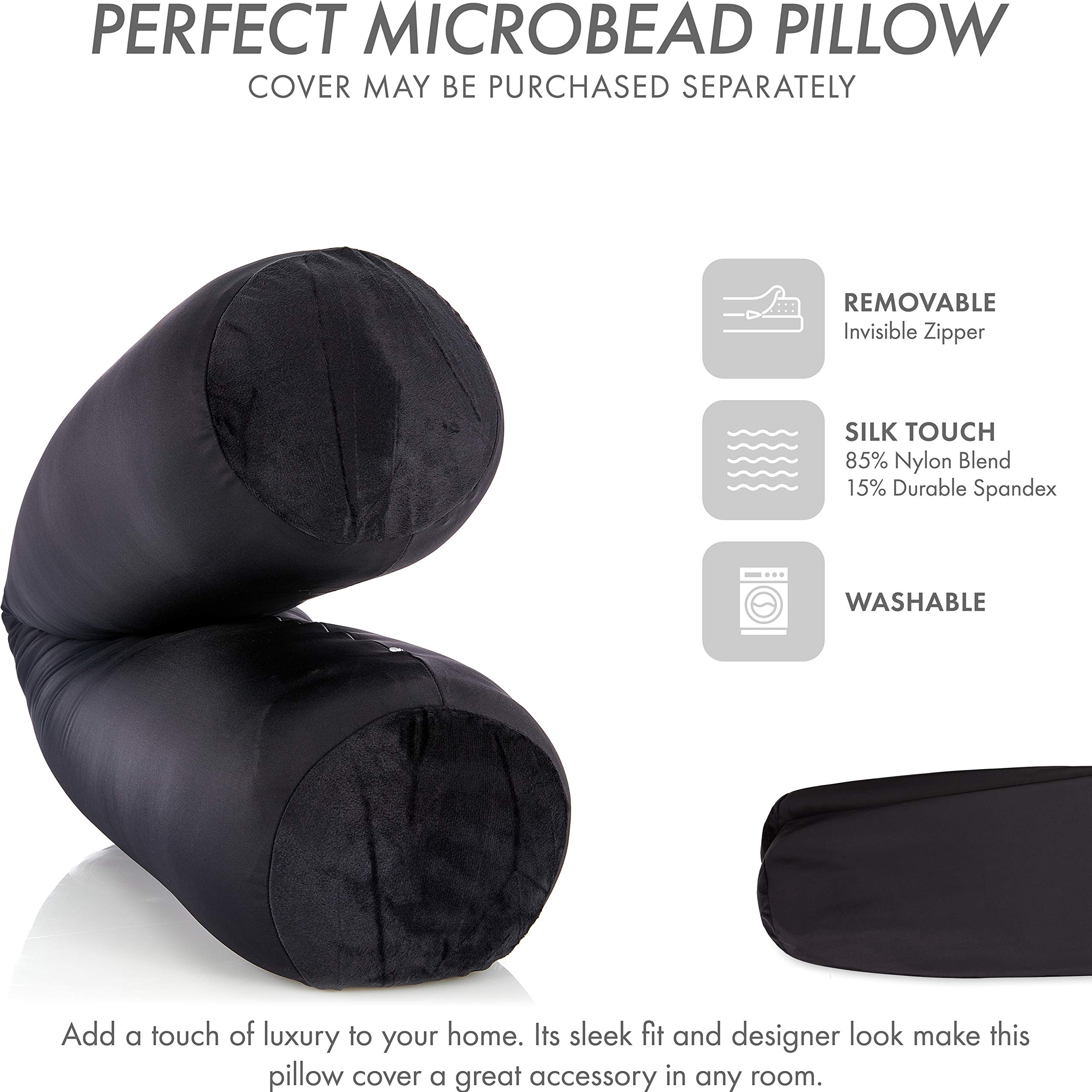 Premium Full Size Straight Body Pillow - Cooling & Breathable Microbead Support for Side Sleepers & Maternity - Anti-Aging 85/15 Spandex/Nylon Silky Cover - 48