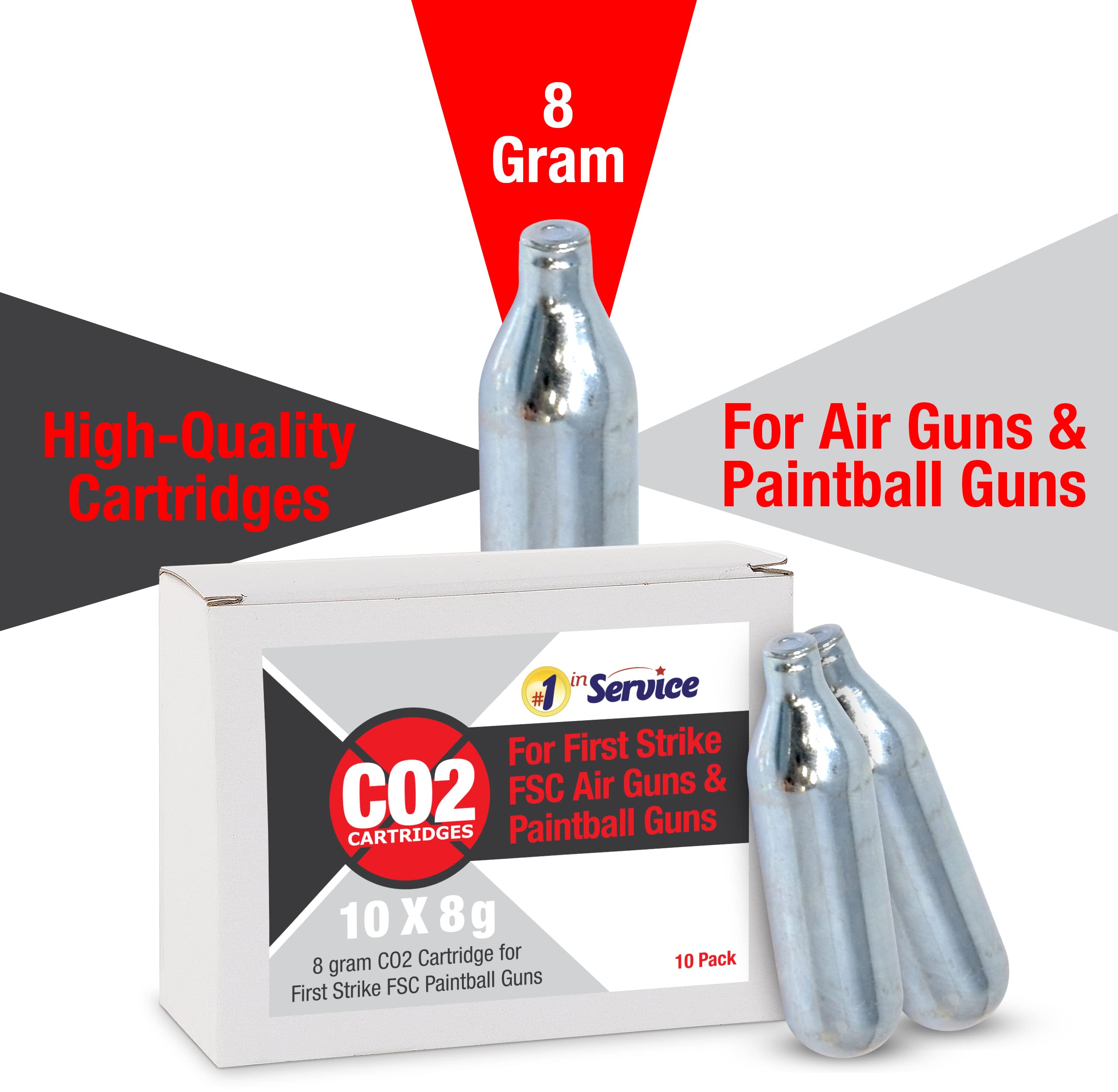 10-Pack CO2 Cartridges for First Strike FSC Paintball Guns - 8g High Grade for Outdoor Sports