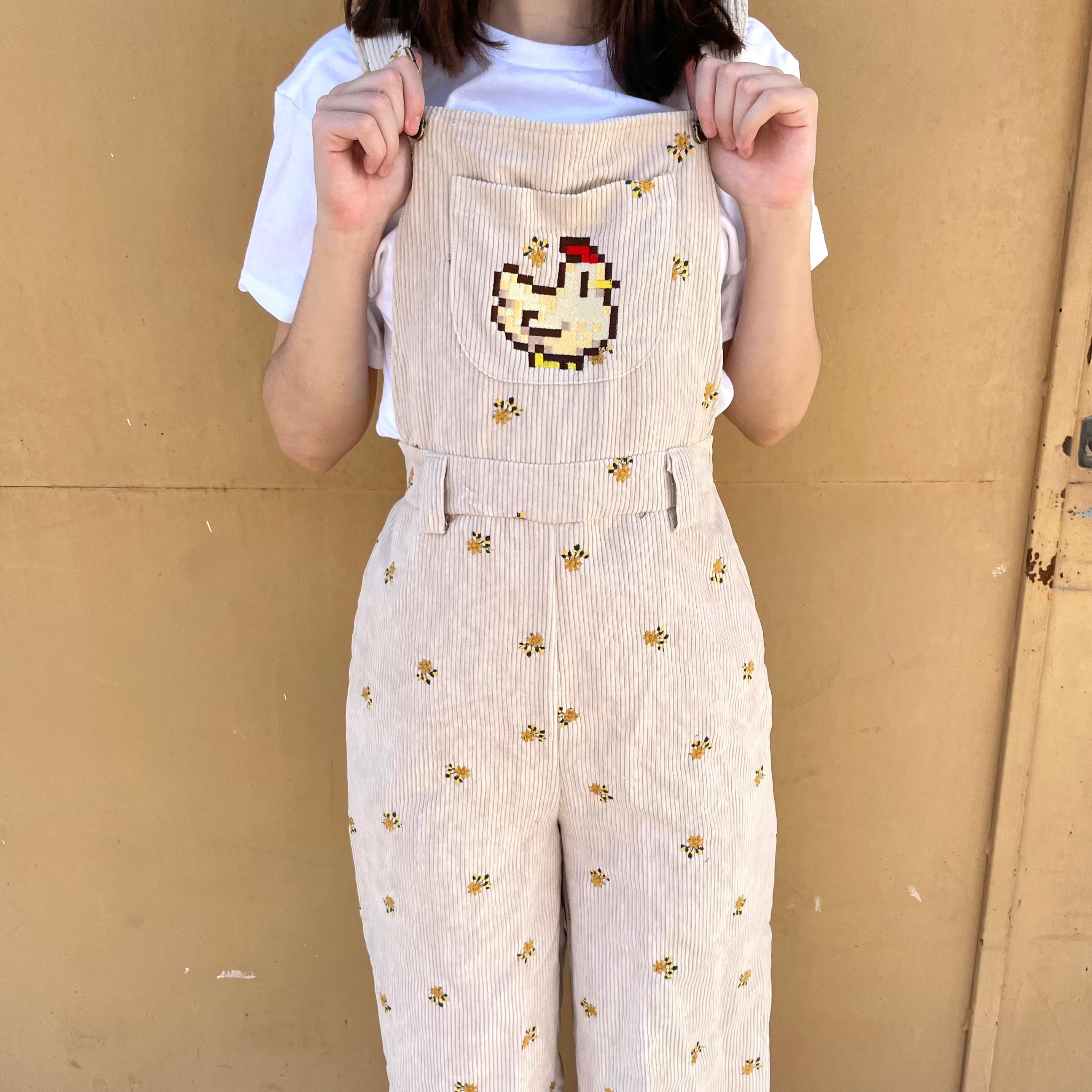 Stardew Valley Inspired Floral Overalls for Women - Cute Chicken Print Long Pants - Perfect for Cosplay, Farming, Gardening & Casual Wear