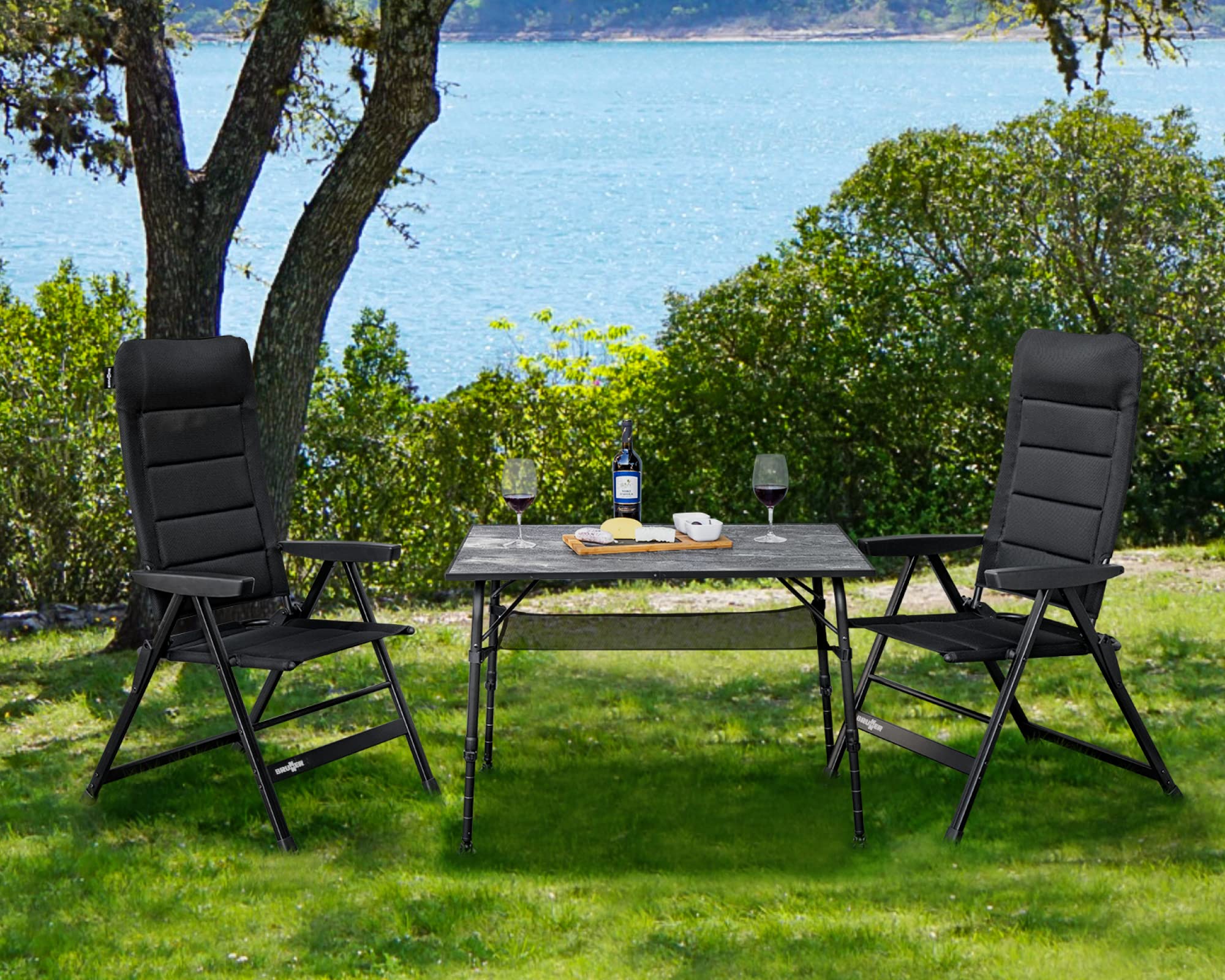BRUNNER Skye 3D Black Camping Chaise Lounge - Portable Outdoor Folding Chair for Backyard, Beach, Picnic & Patio Relaxation