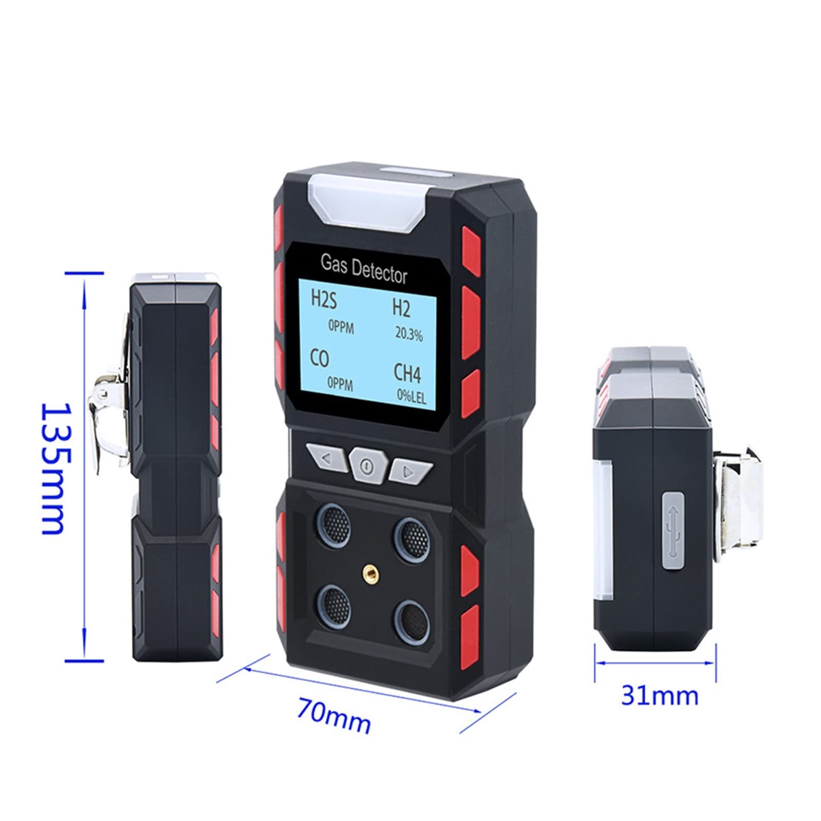 4-in-1 Industrial Air Quality Monitor - CO H2S O2 CH4 Gas Leak Detector with Voice Alarm & Safety Warning | Portable Combustible Gas Tester for Factory, Warehouse, and Laboratory Safety Inspections