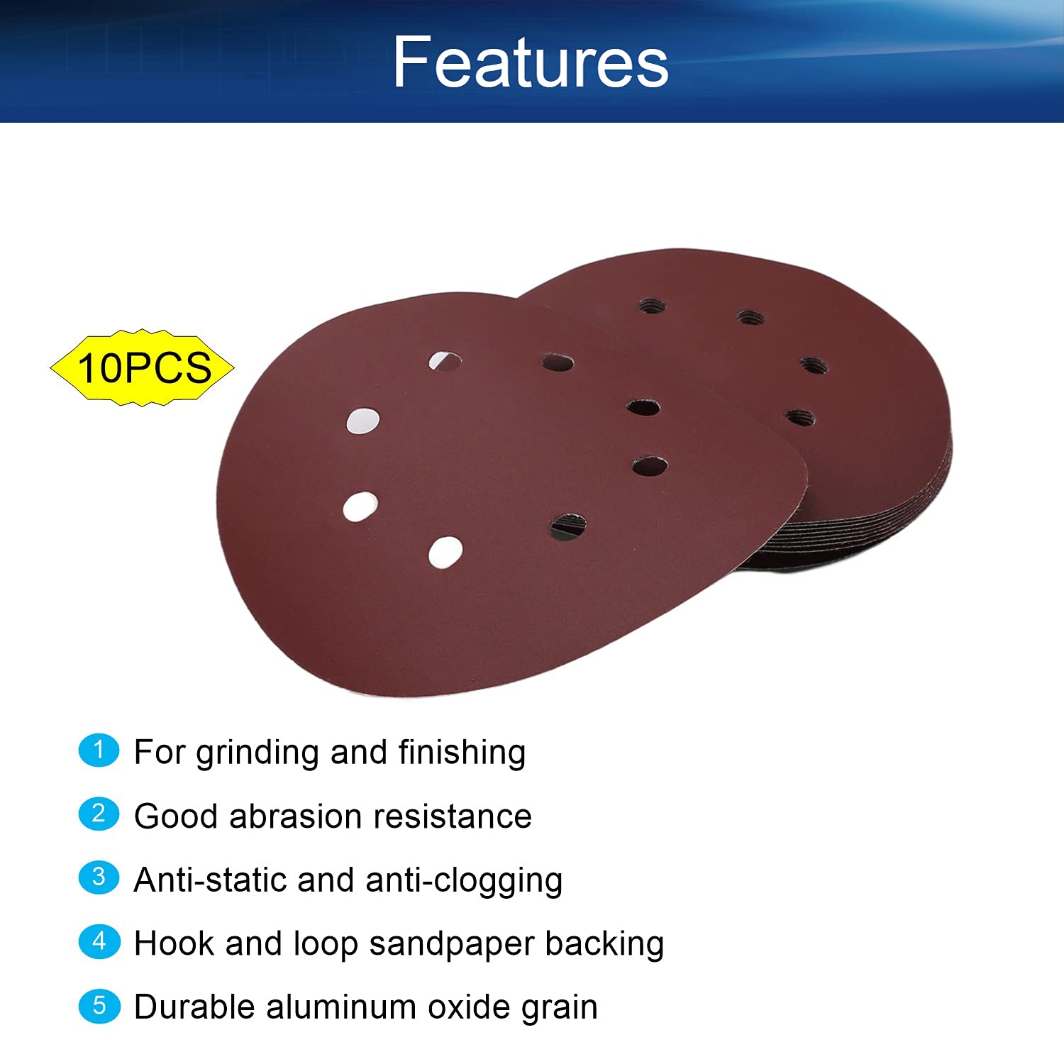 10PCS 400 Grits Hook and Loop Sanding Discs - 7-Inch 8-Hole Aluminum Oxide Round Sandpaper for Angle Grinder, Woodworking & Metal Polishing - Perfect for DIY Projects, Furniture Refinishing & Automotive Sanding