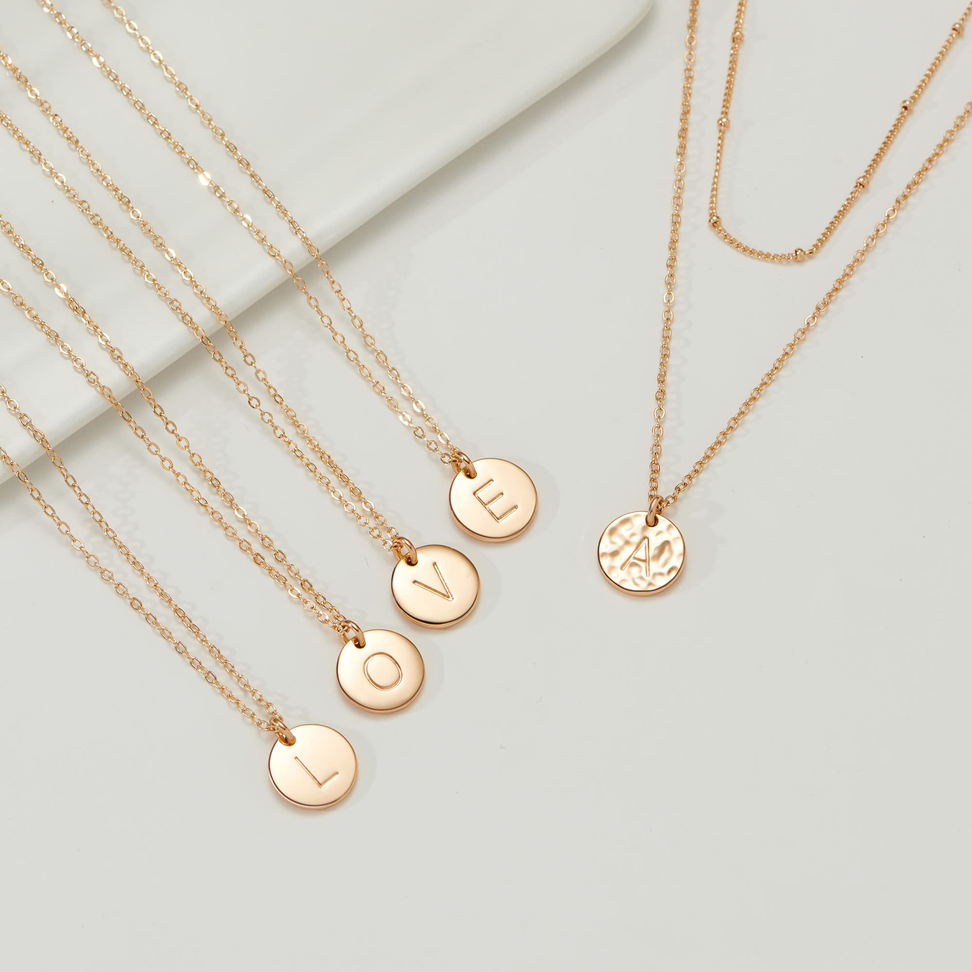 14K Gold Plated Initial Layered Necklace for Women - Personalized Letter Coin Bar Stackable Y-Necklace Jewelry | Perfect for Everyday Wear, Gift Giving & Special Occasions