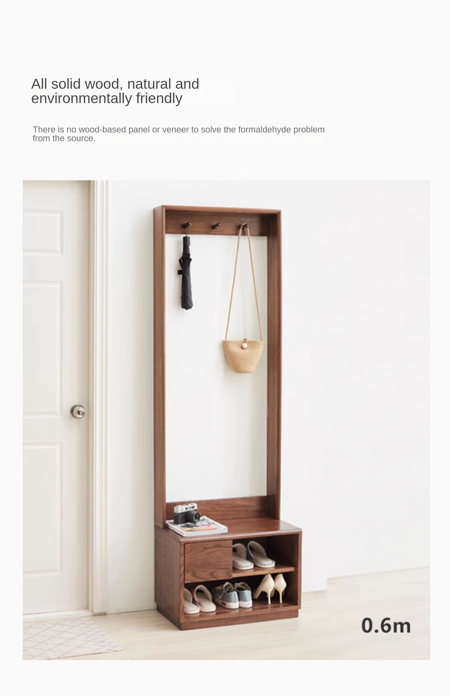 Solid Oak Wood Shoe Stool with Hanger - Space Saving Entryway Storage Cabinet for Shoes, Hats & Coats - Perfect for Small Apartments, Mudrooms & Closet Organization