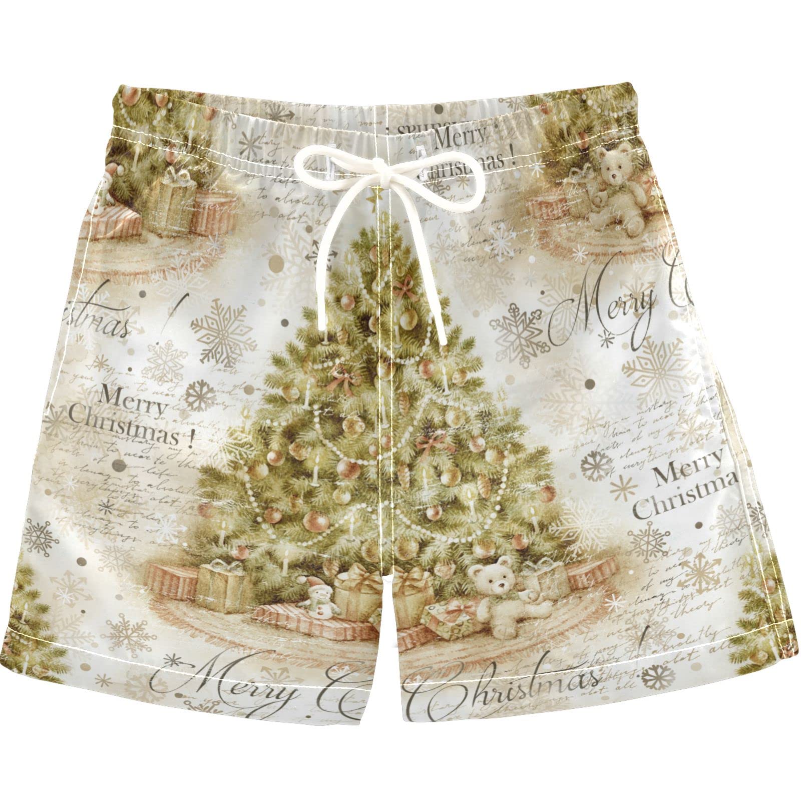Visesunny Elegant Christmas Tree Boys Swim Trunks - Quick Dry Swimwear for Kids & Toddlers | Perfect for Beach, Pool & Summer Water Activities