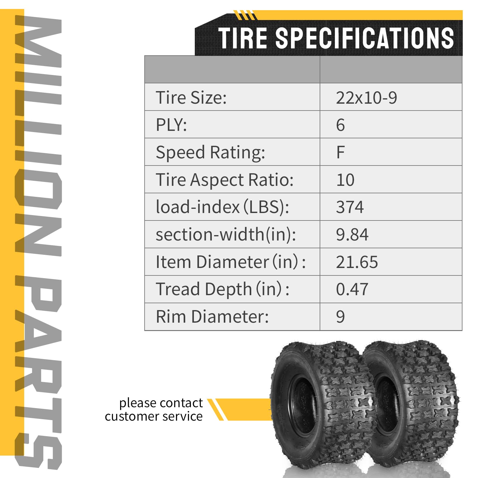 22x10-9 ATV Tires - Heavy Duty 6PR Tubeless All Terrain Tires for ATV/UTV Sports (Set of 2) - Perfect for Off-Road, Mud, Sand & Trail Riding Adventures