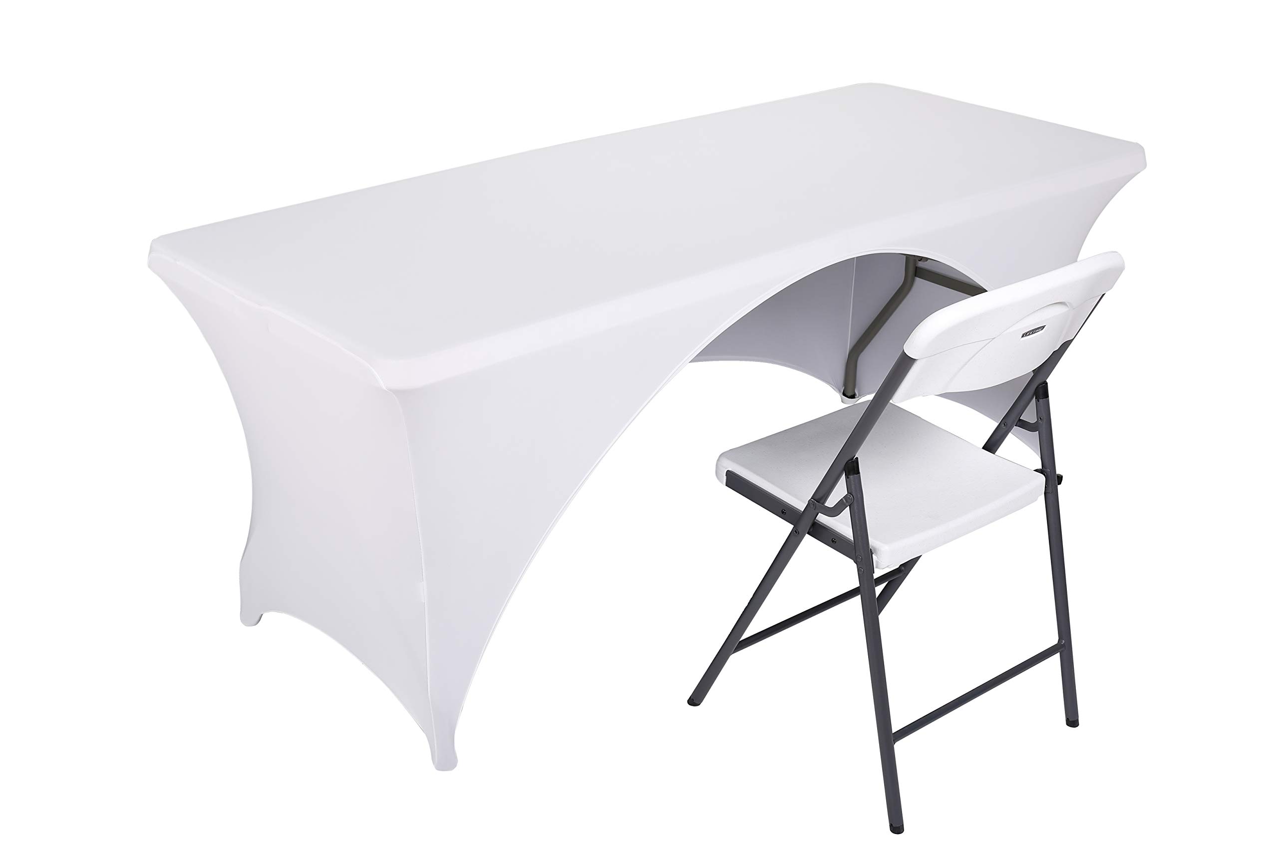 2 Pack Stretch Fitted Table Covers for 6 Foot Folding Tables - Elastic Spandex Rectangular Tablecloth with Open Back Design - Perfect for Trade Shows, Parties, Banquets & Outdoor Events (6FT, White)