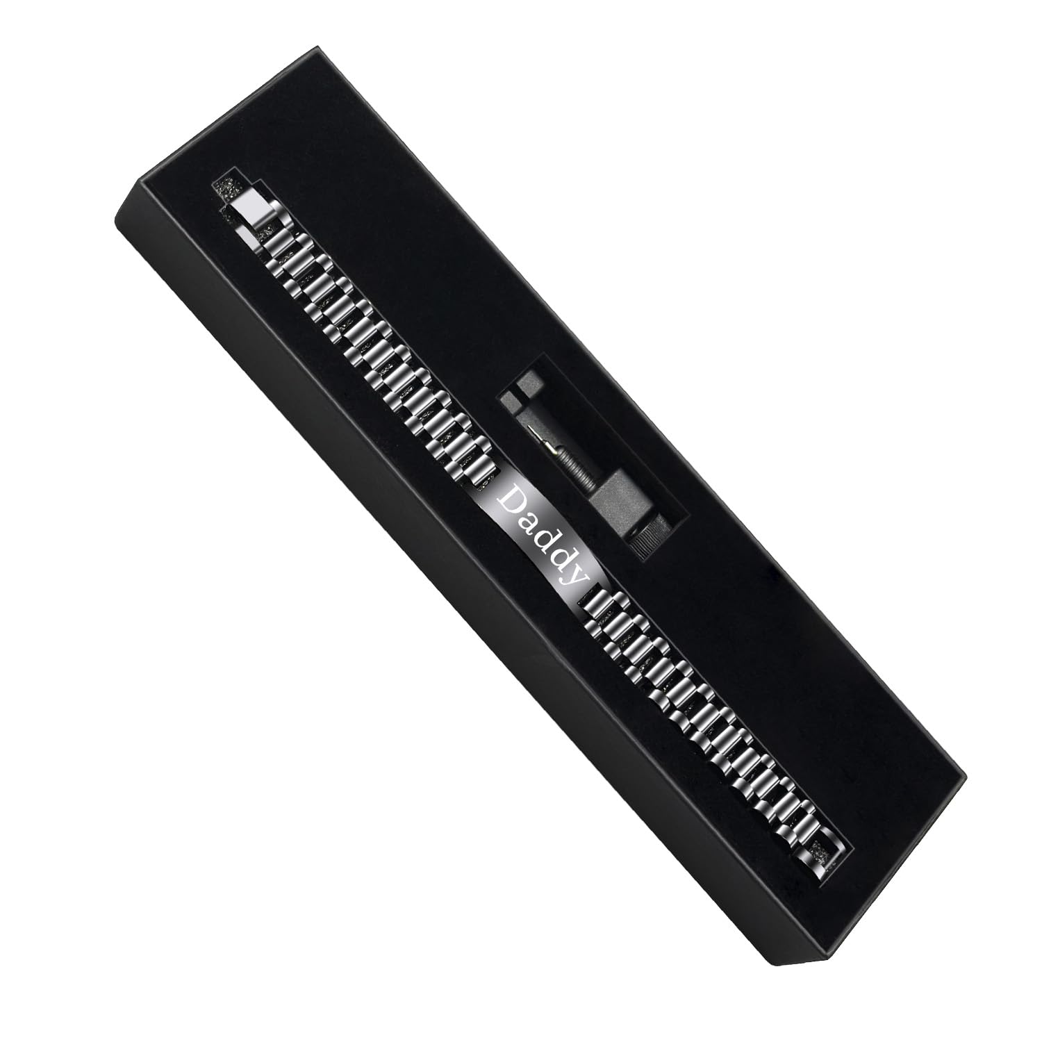 Personalized Stainless Steel Link Bracelet for Men - Engraved Watch Band Style Gift for Dad, Husband, Grandpa, Son & Boyfriend - Father's Day, Birthday & Anniversary Present - Perfect for Casual Wear, Office & Special Occasions