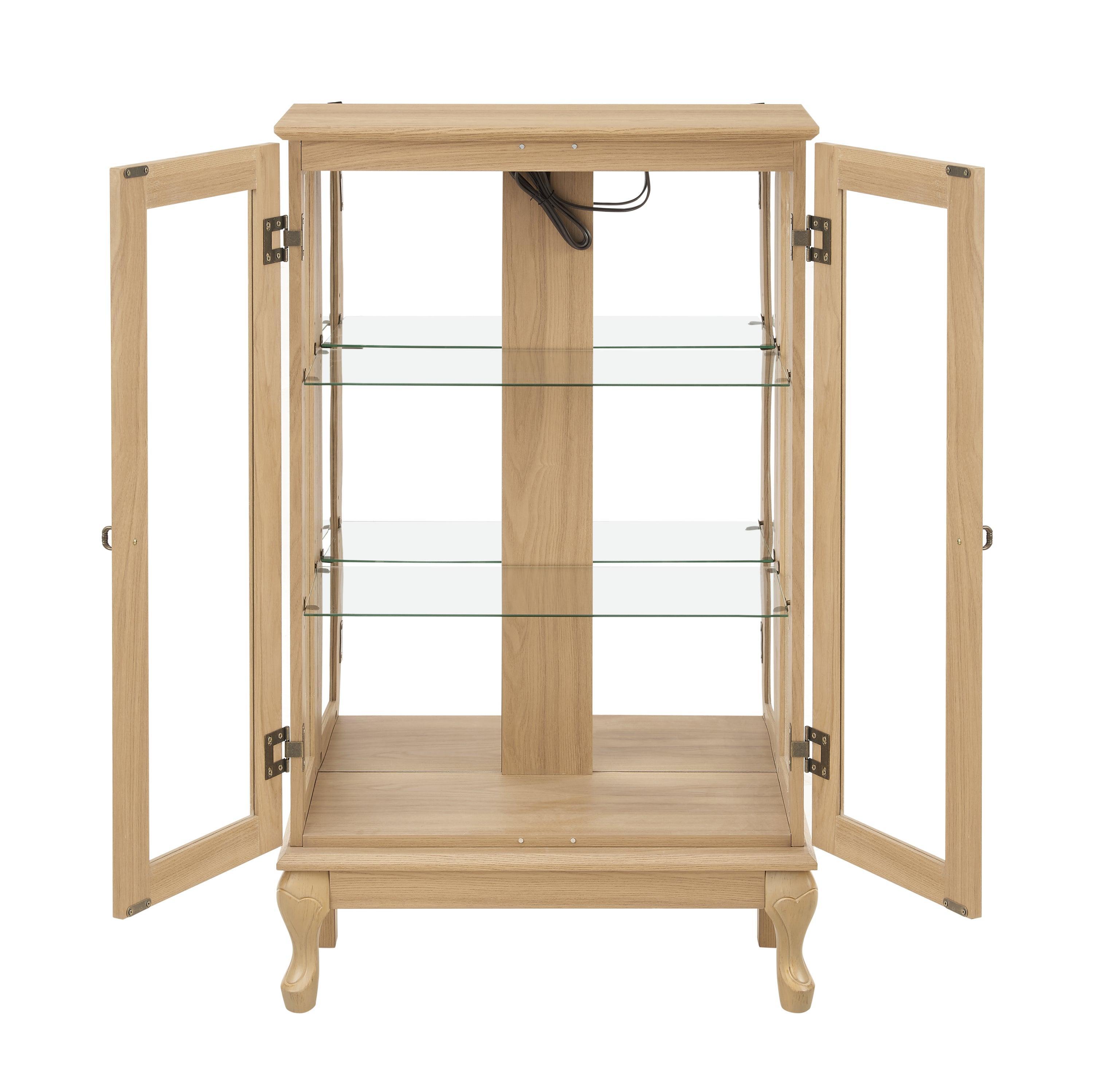 2 Door Curio Cabinet with Tempered Glass & Mirrored Back - LED Lighted Display Case for Living Room, Dining Room, Office - Showcase Collectibles, China, or Decor Items