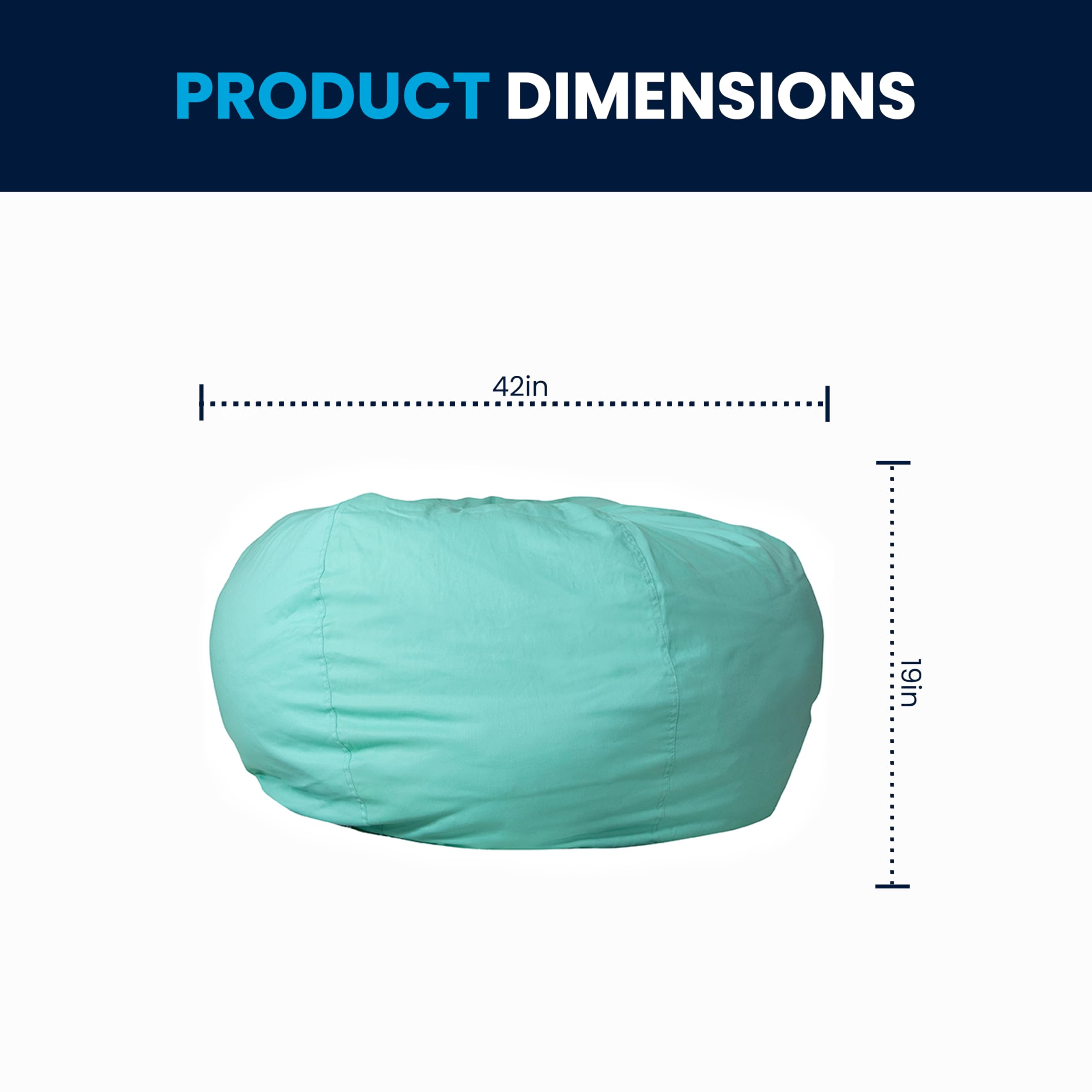 Flash Furniture Duncan Oversized Foam-Filled Bean Bag Chair for Kids & Adults - Machine Washable Mint Green Cover - Perfect for Living Room, Game Room & Dorm Relaxation