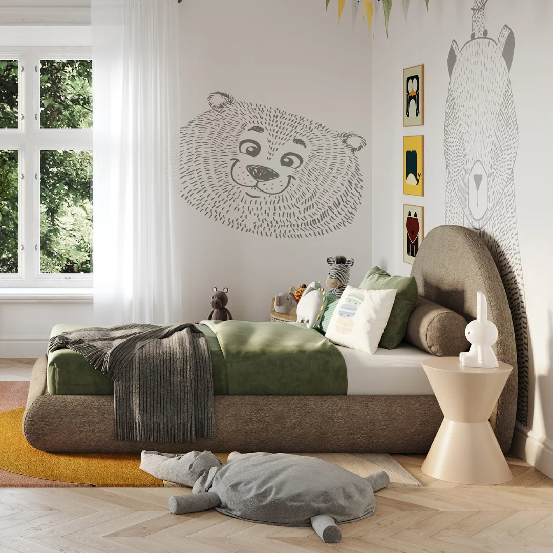 Luna Kids Bed Frame with Headboard Set - Soft Teddy Fabric for Cozy Bedroom Decor | Perfect for Toddler and Children's Room