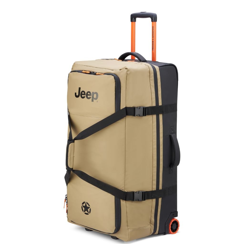 Jeep 82cm 2-Wheel All-Terrain Rolling Duffle Bag - Warm Sand | Heavy-Duty Travel Luggage for Camping, Road Trips & Outdoor Adventures