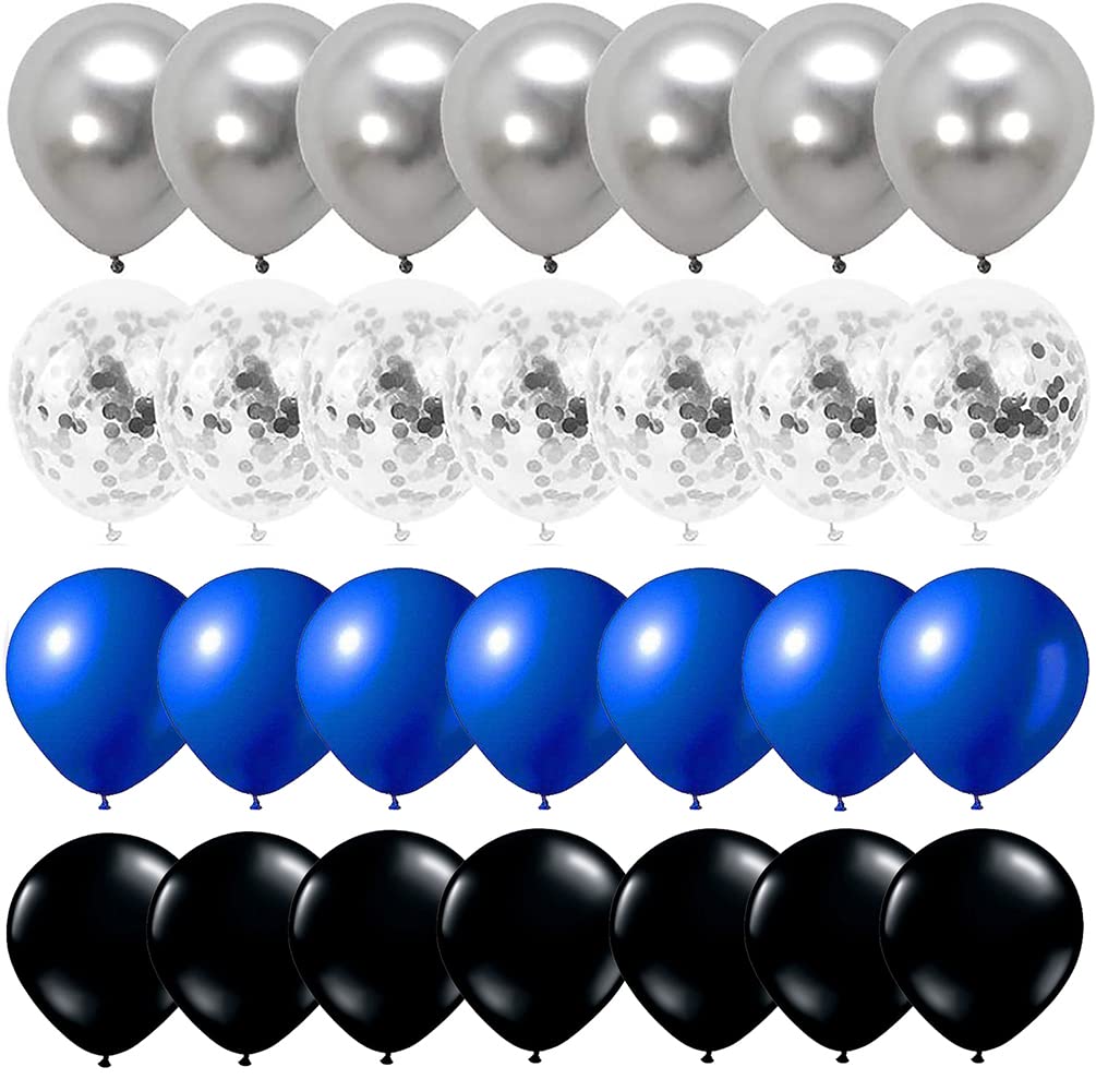 Royal Blue Black Balloons Kit - 12 Inch Blue Black Silver Balloons (55 Piece) with Navy Blue Silver Confetti - Perfect for Boy Birthday Party, Gaming Party, Baby Shower & Graduation Decorations - Great for Themed Events, Photo Backdrops and Celebration Decor