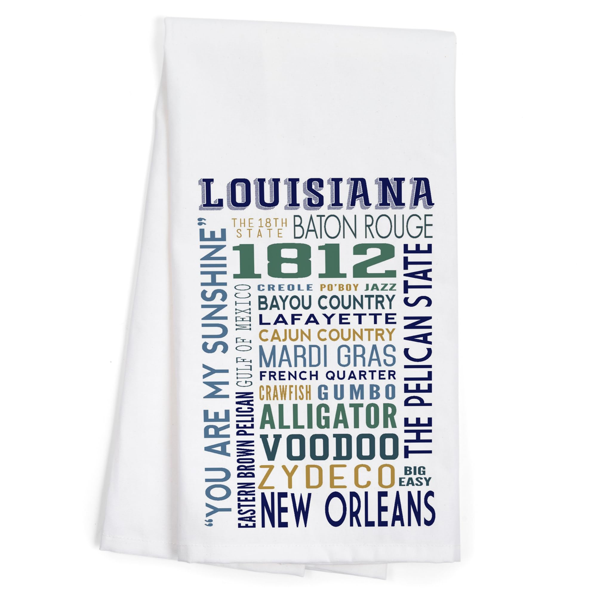 Lantern Press Louisiana Typography Cotton Tea Towel - 100% Cotton Decorative Hand Towel for Kitchen, Home Decor & Gift - Perfect for Drying Dishes, Decorating Walls, and Hostess Gifts