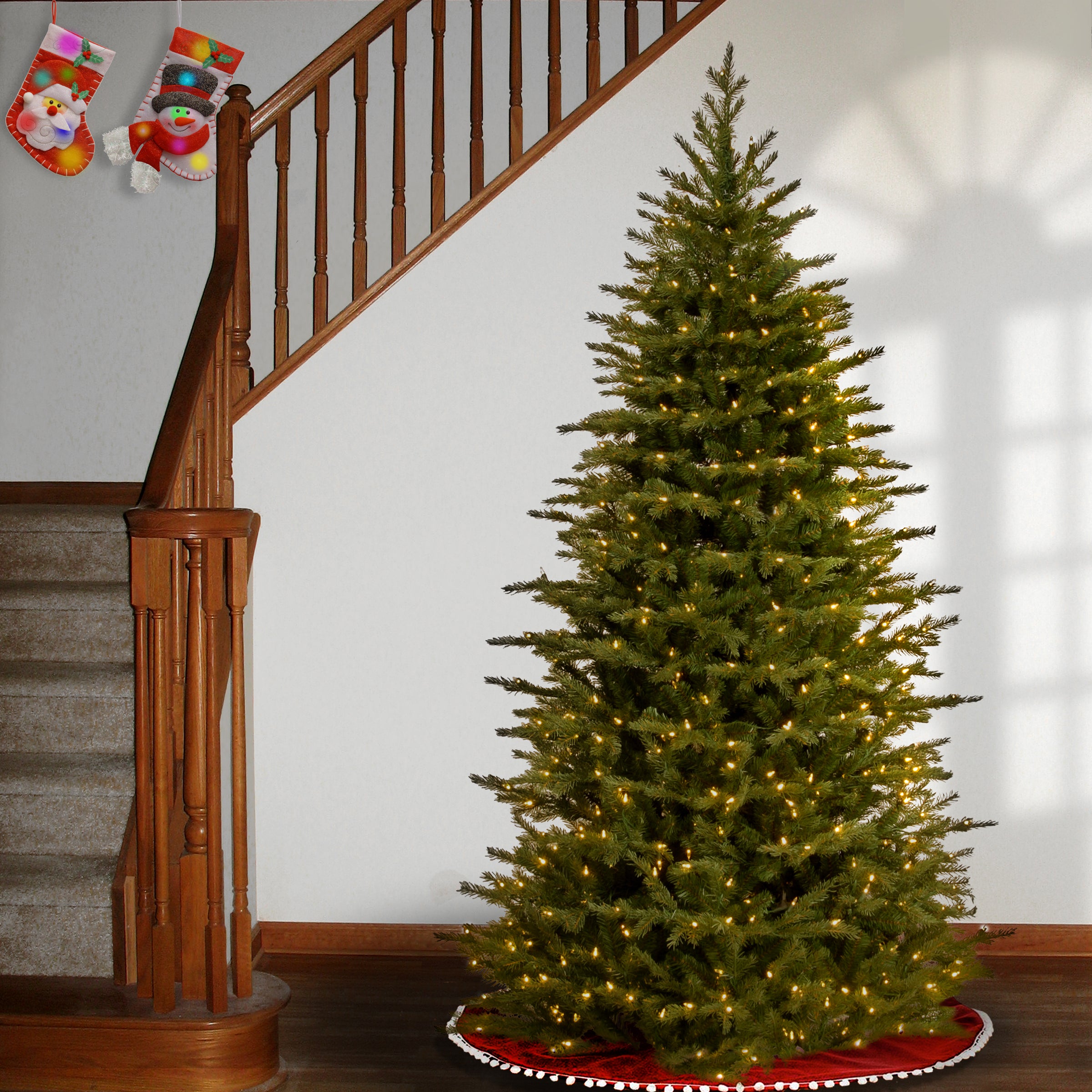 7.5 ft Pre-Lit Nordic Spruce Slim Artificial Christmas Tree with 500 Clear LED Lights - Perfect for Small Spaces, Apartments & Holiday Home Decor