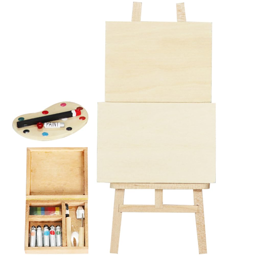 Jojofuny 1:12 Scale Dollhouse Painting Tool Set - Wooden Easel & Miniature Furniture for Balcony, Patio Decor - Perfect for DIY Dollhouse Accessories & Model Scenes