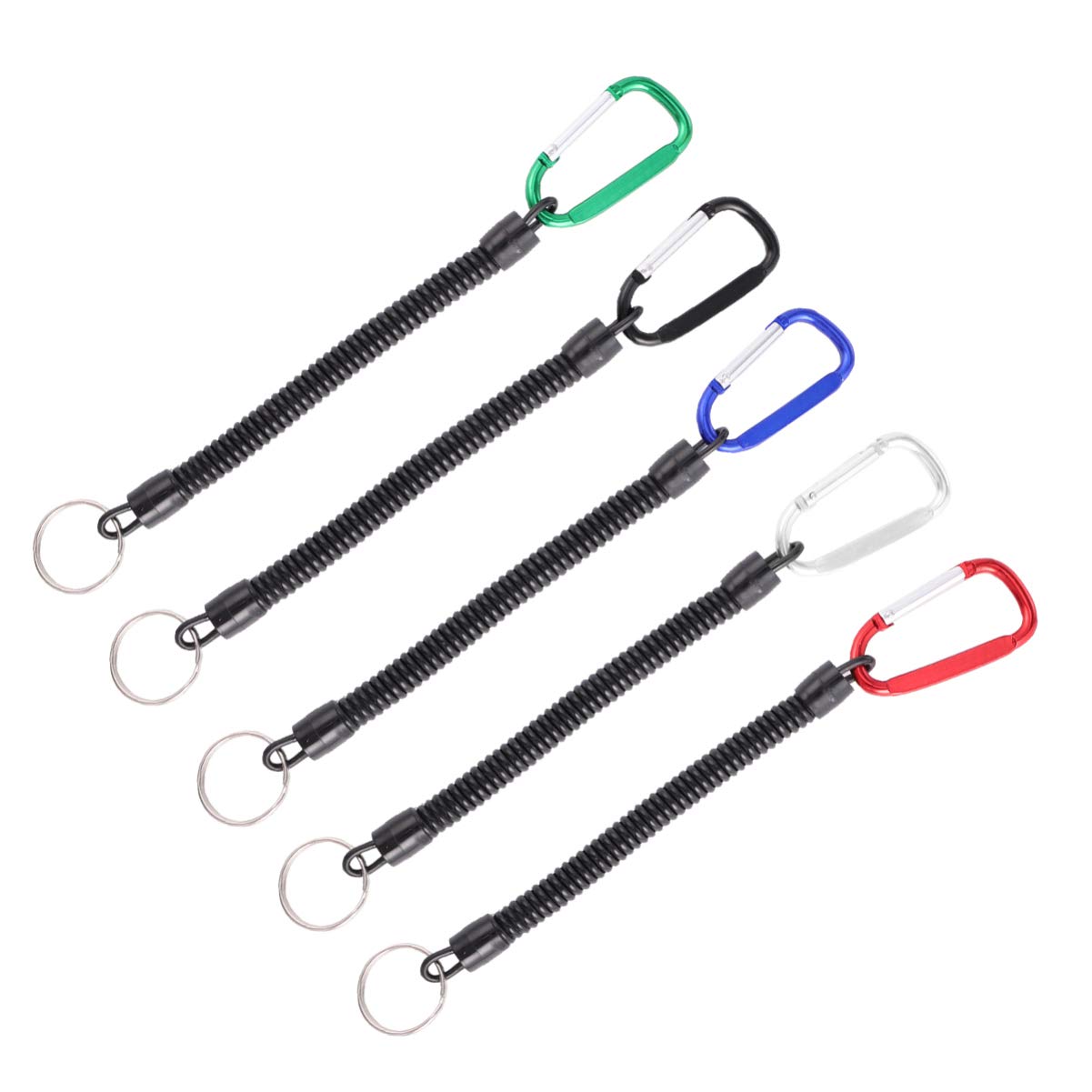 VILLCASE 5Pcs Fishing Lanyard Keychains - Retractable Safety Coil with Carabiner for Men (1.2m) - Perfect for Outdoor & Work Keys