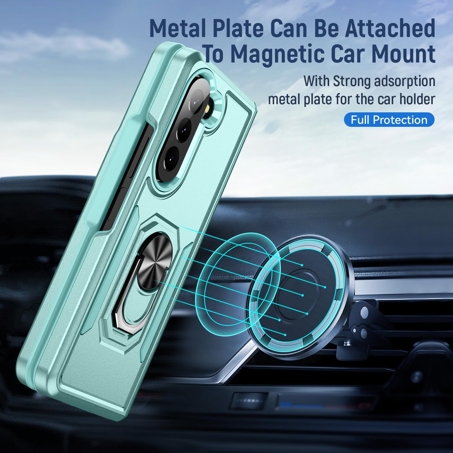 Premium Samsung Galaxy Z Fold 5 Case with Kickstand & Magnetic Ring Holder - Military Grade Shockproof Protection, Skin-Friendly Durable Cover (Green) - Perfect for Work, Travel & Outdoor Activities