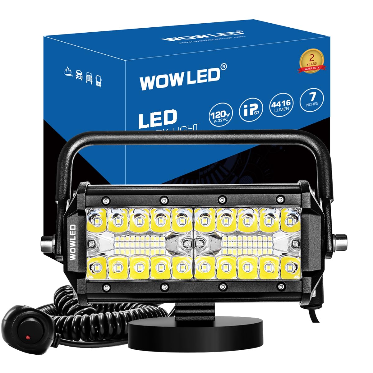 WFPOWER 48W Magnetic LED Work Light Bar - Combo Beam Light Pod with Magnetic Base, Portable Flood & Spot Light for Camping, Car, SUV, Boat, Truck, Driving & Fog Lights - Perfect for Off-Road Adventures, Emergency Repairs & Nighttime Work
