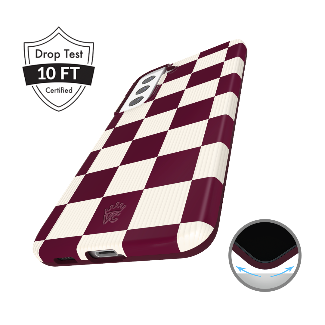 Stylish Burgundy Samsung Phone Case - Trendy Vibe Checker Design | Perfect for Everyday Protection & Fashion Statement